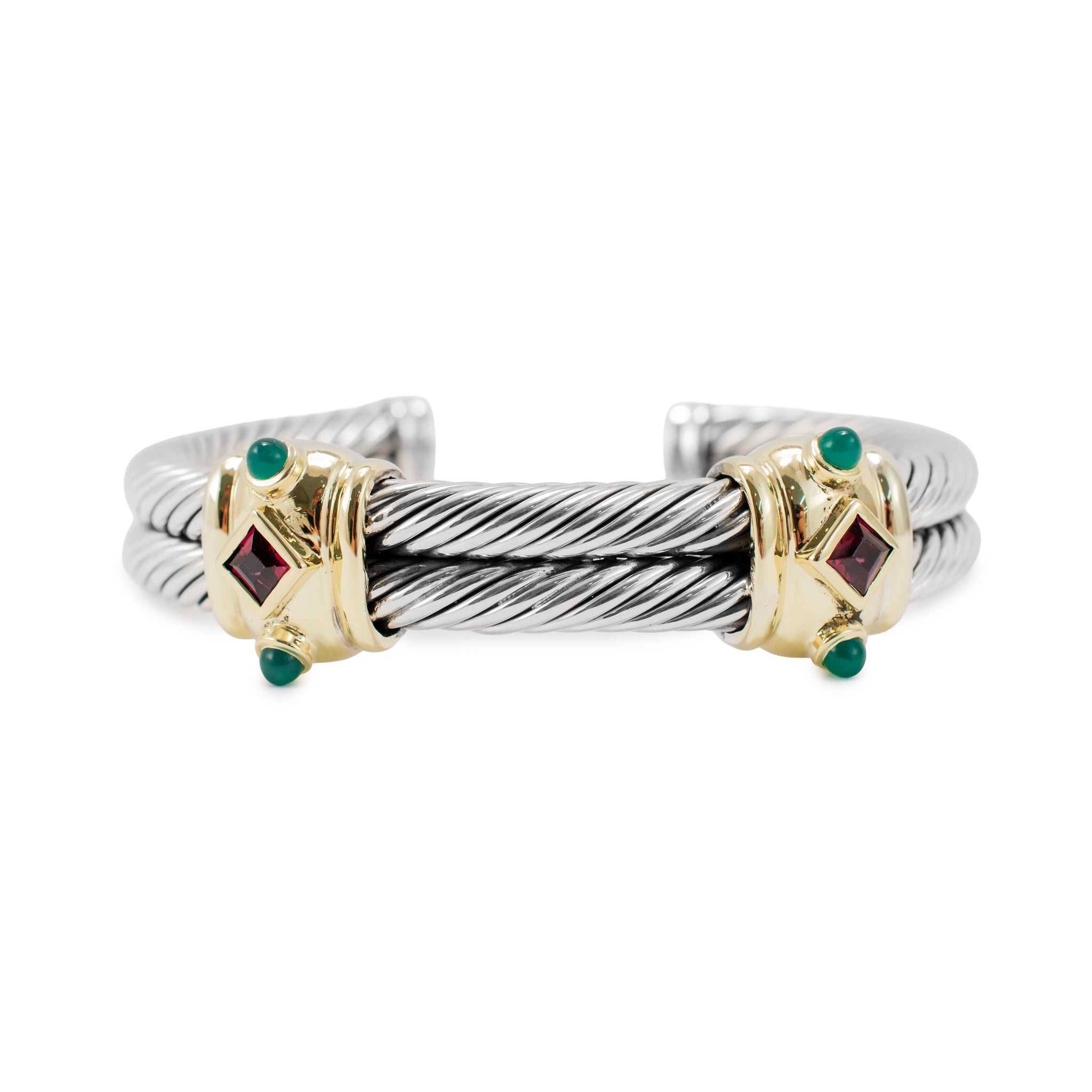 David Yurman Silver 14K Yellow Gold Double Cable Renaissance Cuff Bracelet