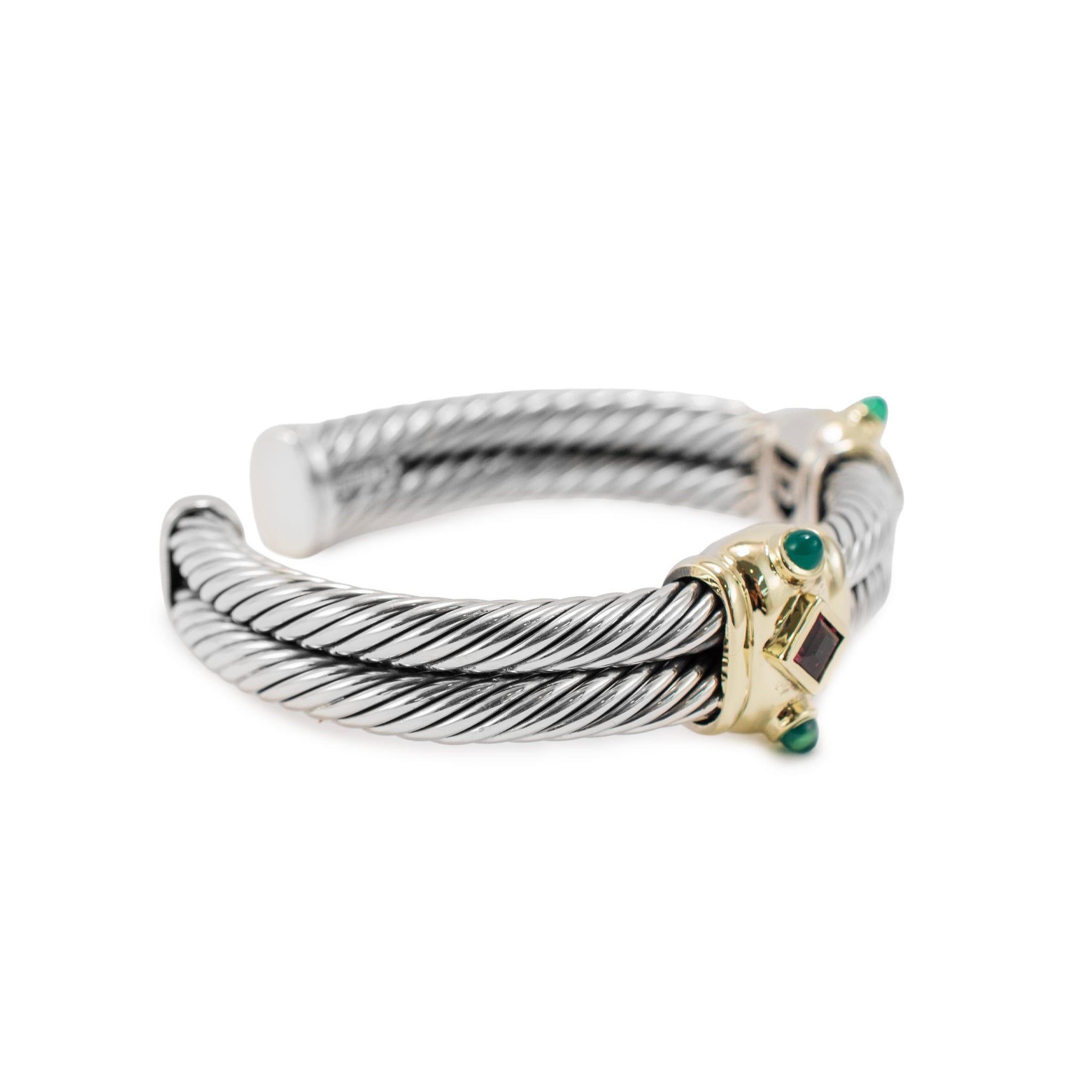 David Yurman Silver 14K Yellow Gold Double Cable Renaissance Cuff Bracelet