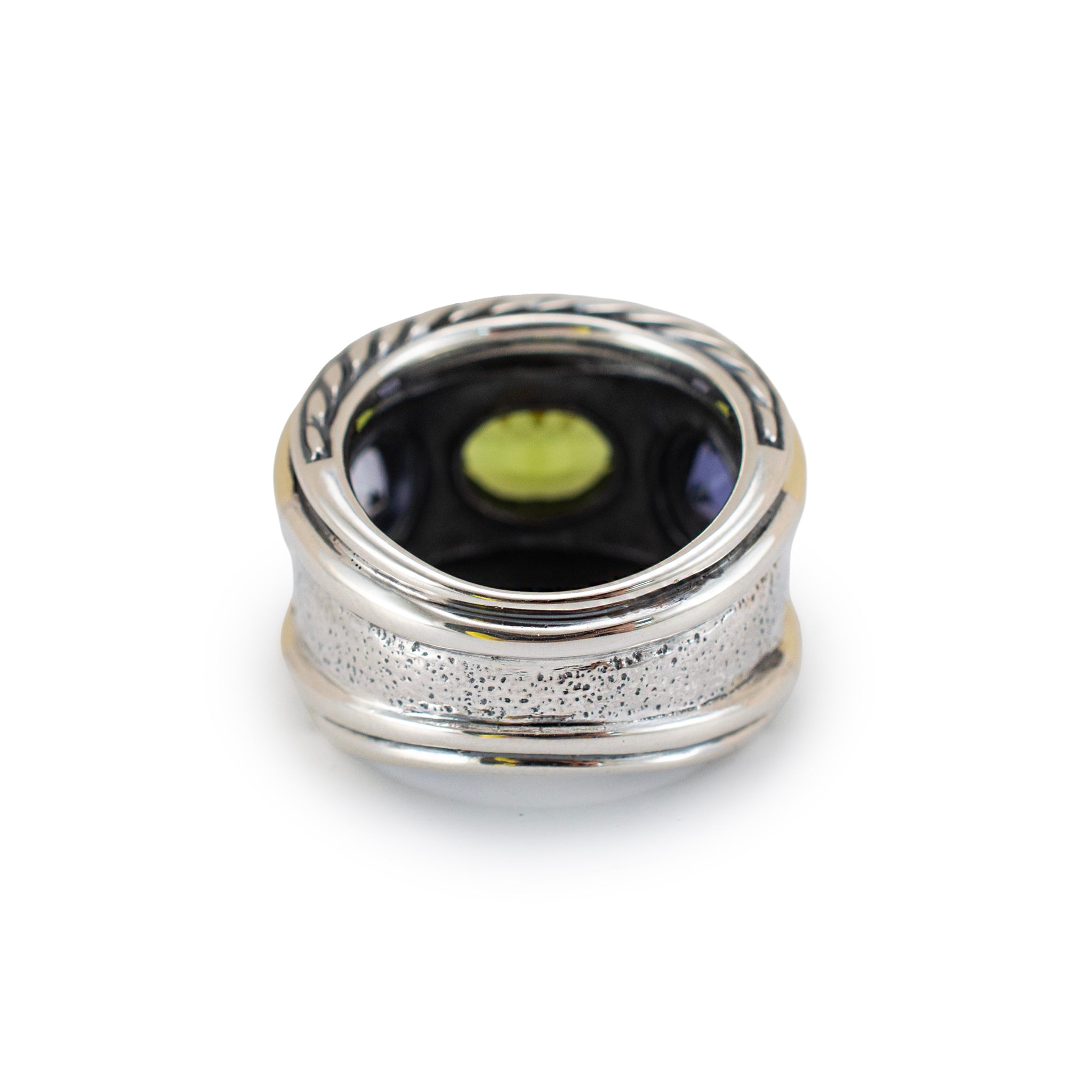 David Yurman 925 Silver 14K Yellow Gold Renaissance 3 Stone Cocktail Ring
