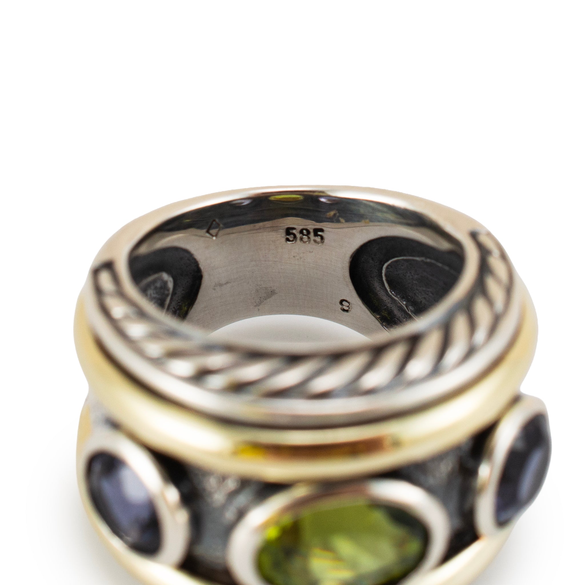 David Yurman 925 Silver 14K Yellow Gold Renaissance 3 Stone Cocktail Ring