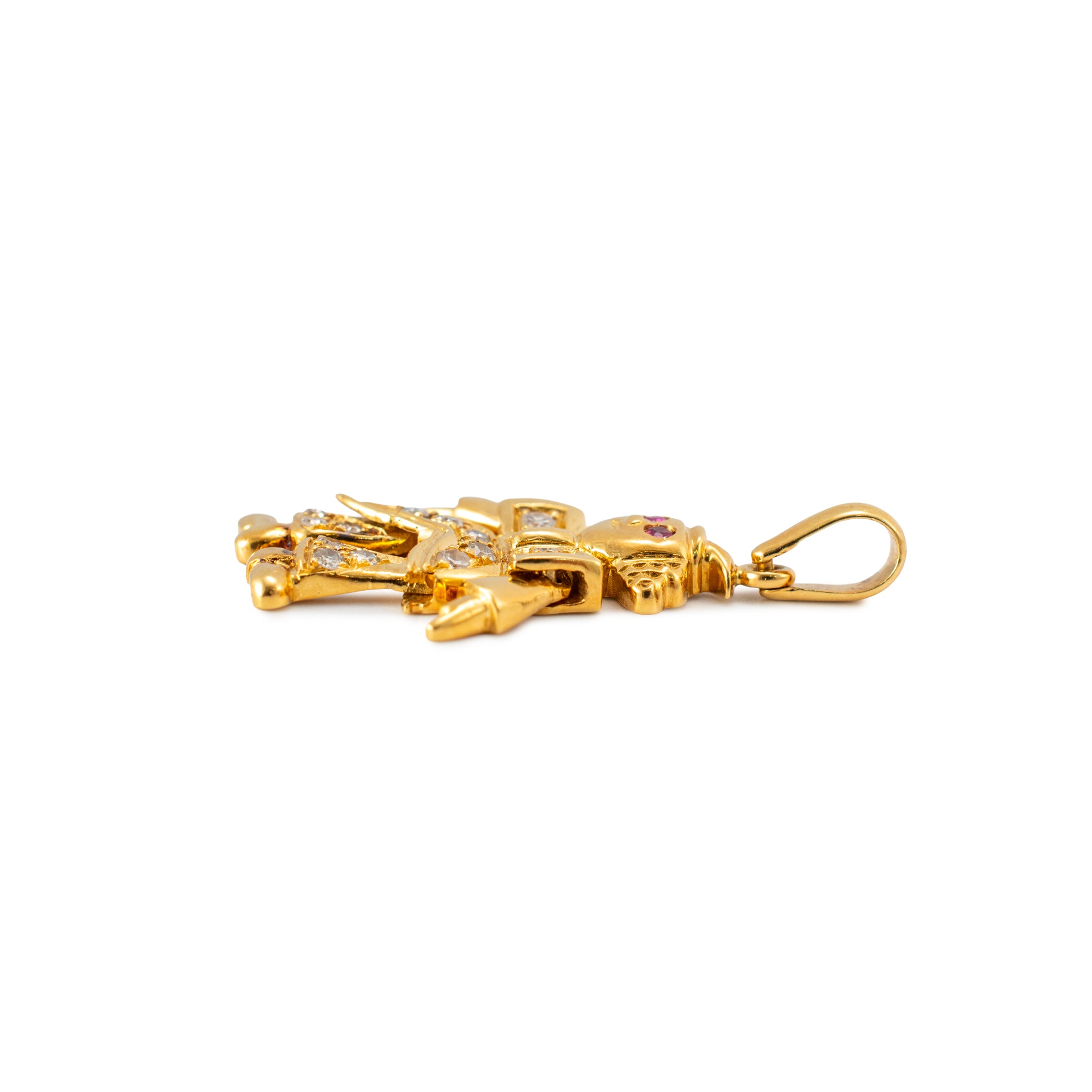 Vintage 18K Yellow Gold 0.31ctw Ruby Eyes Diamond Movable Clown Drop Pendant