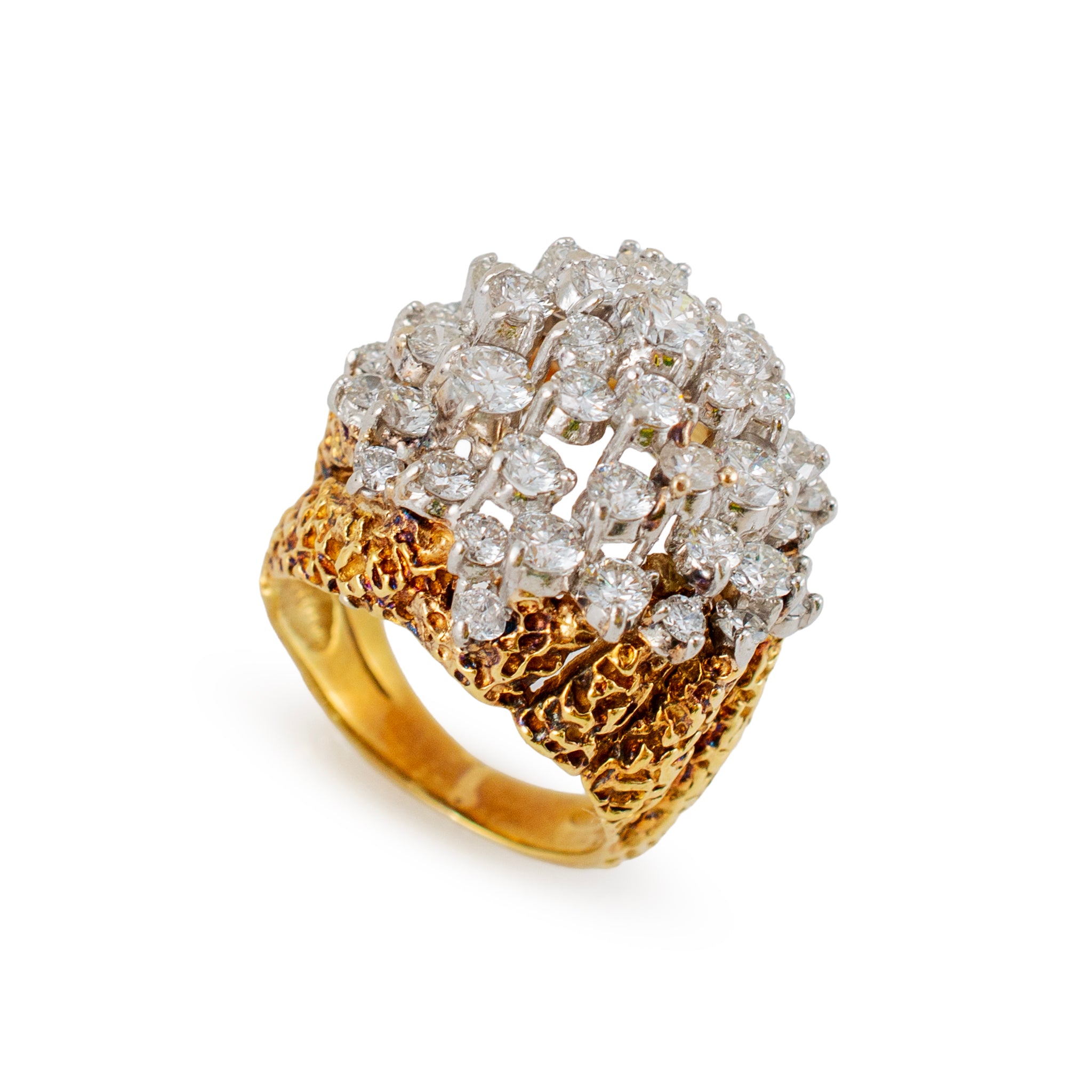 Vintage 18K Yellow Gold Platinum 7.04ctw Two-Tone Bombe Cluster Cocktail Ring