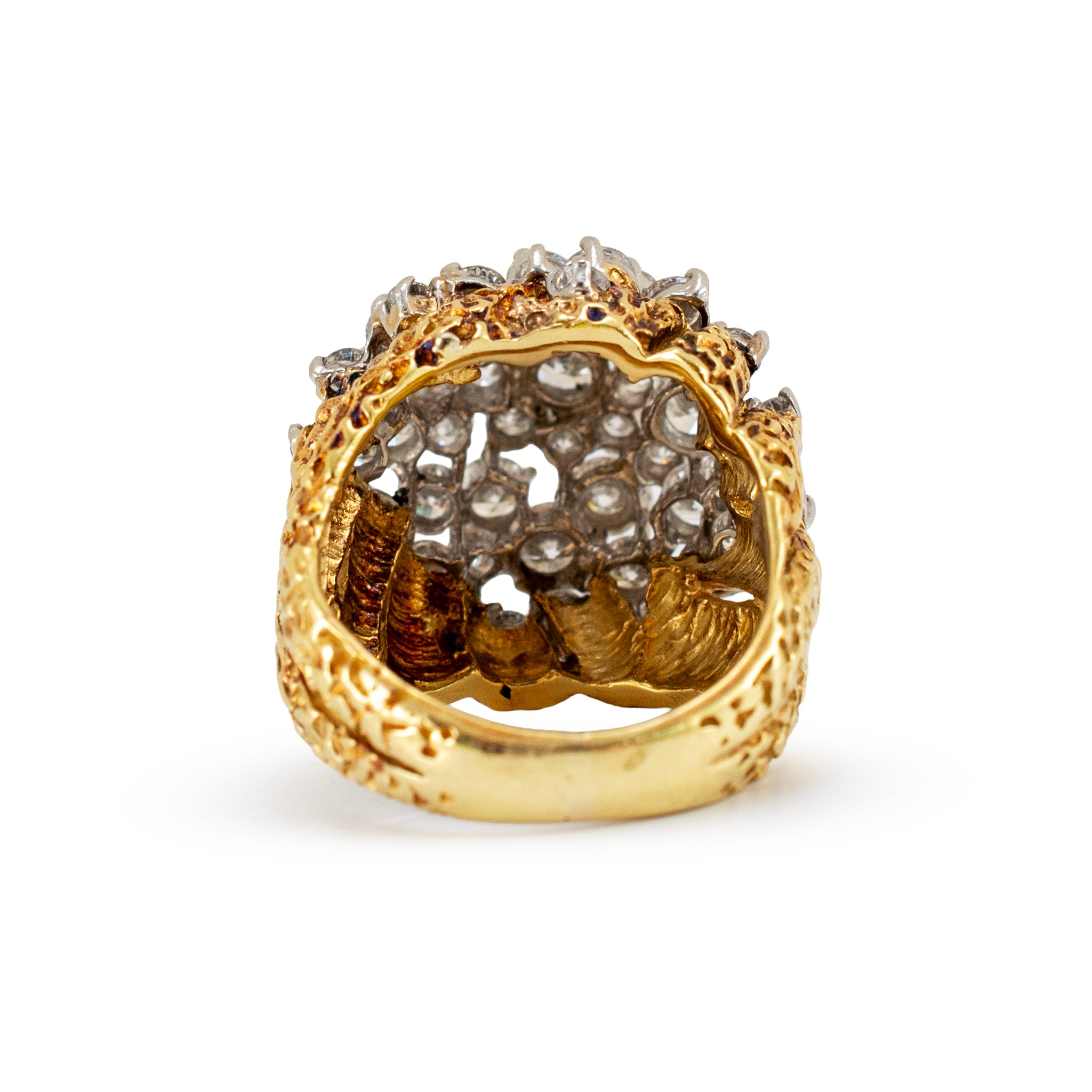 Vintage 18K Yellow Gold Platinum 7.04ctw Two-Tone Bombe Cluster Cocktail Ring