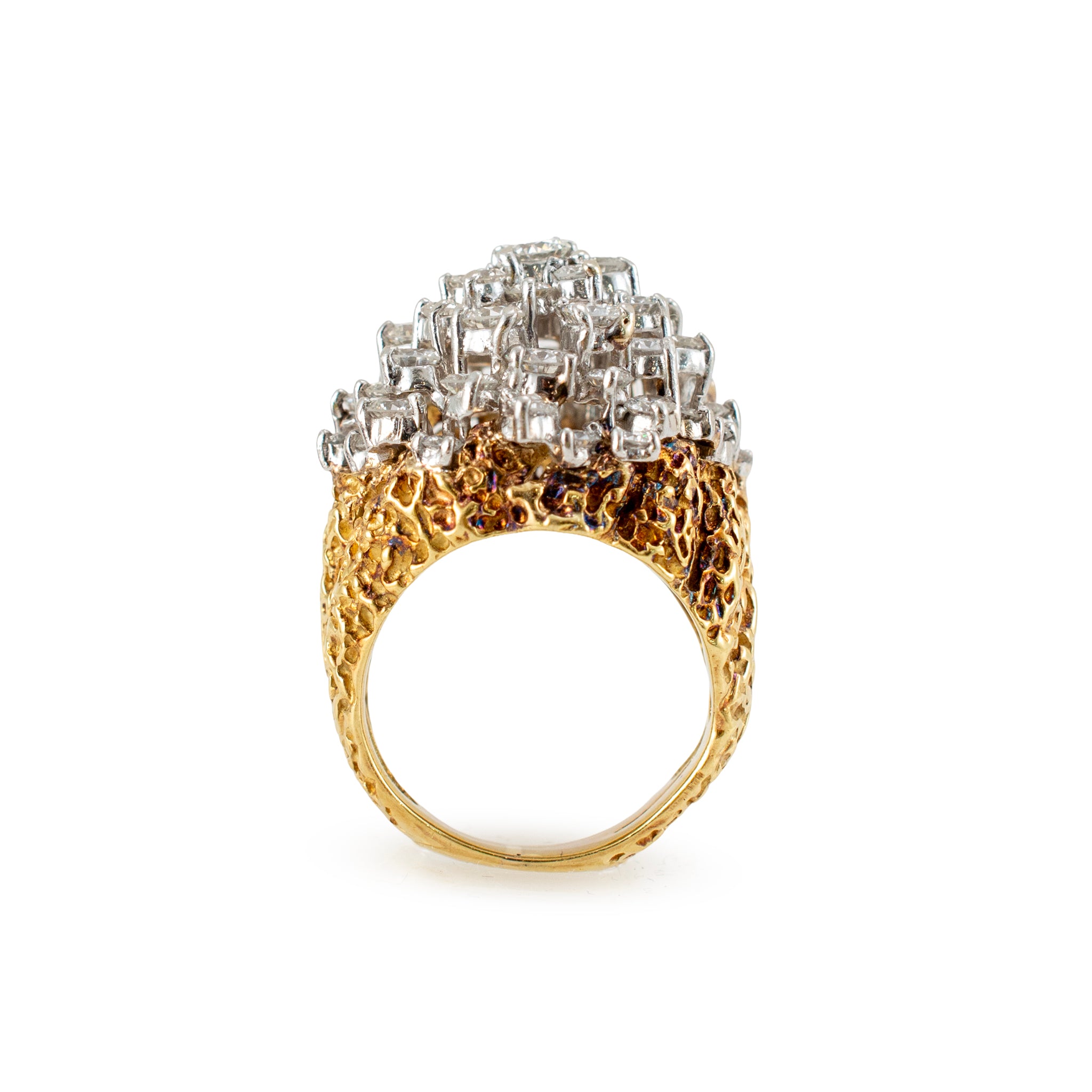 Vintage 18K Yellow Gold Platinum 7.04ctw Two-Tone Bombe Cluster Cocktail Ring