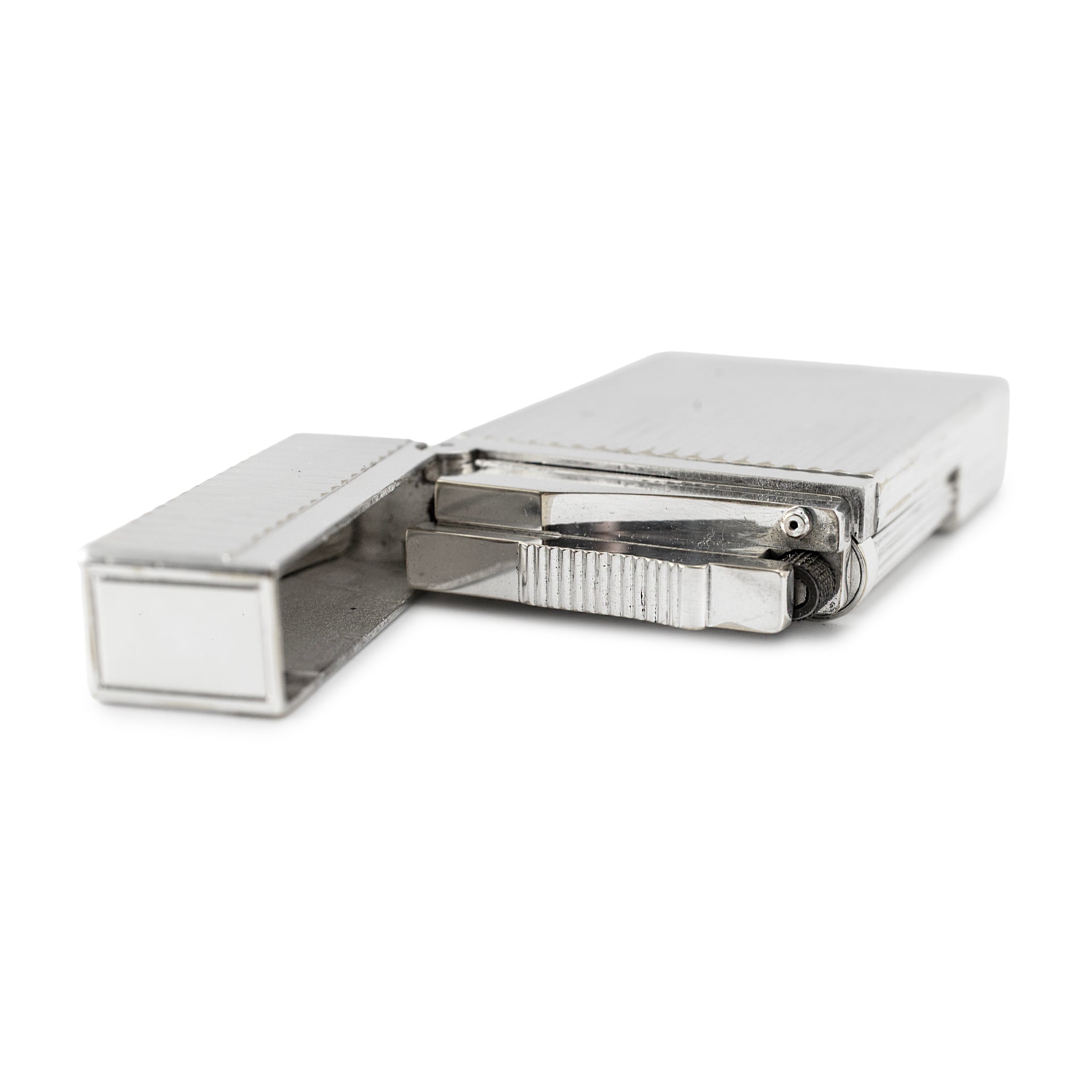 S.T. Dupont Paris Ligne 2 Silver Plaque Vertical Lines Guilloche Lighter