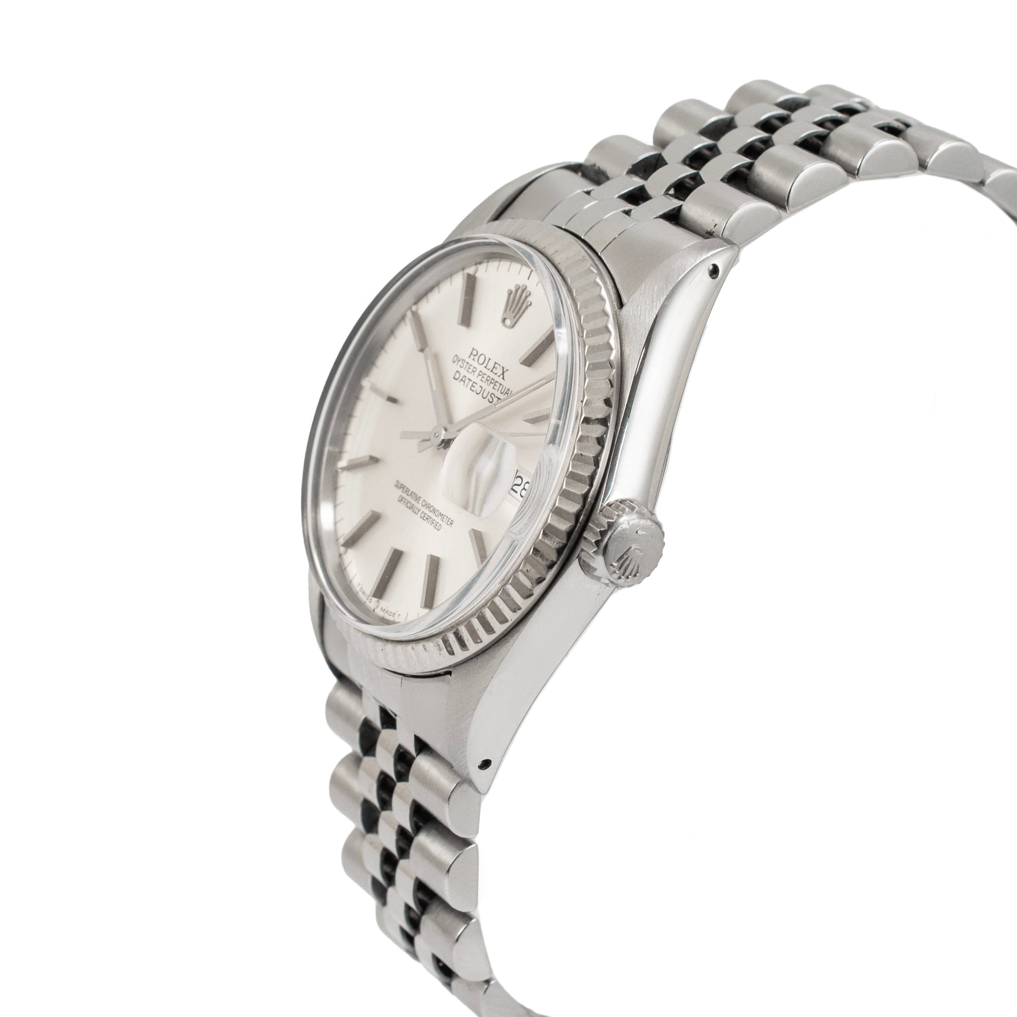 Rolex Date Just 36MM 16014 Silver Dial 18K White Gold Stainless Steel Watch