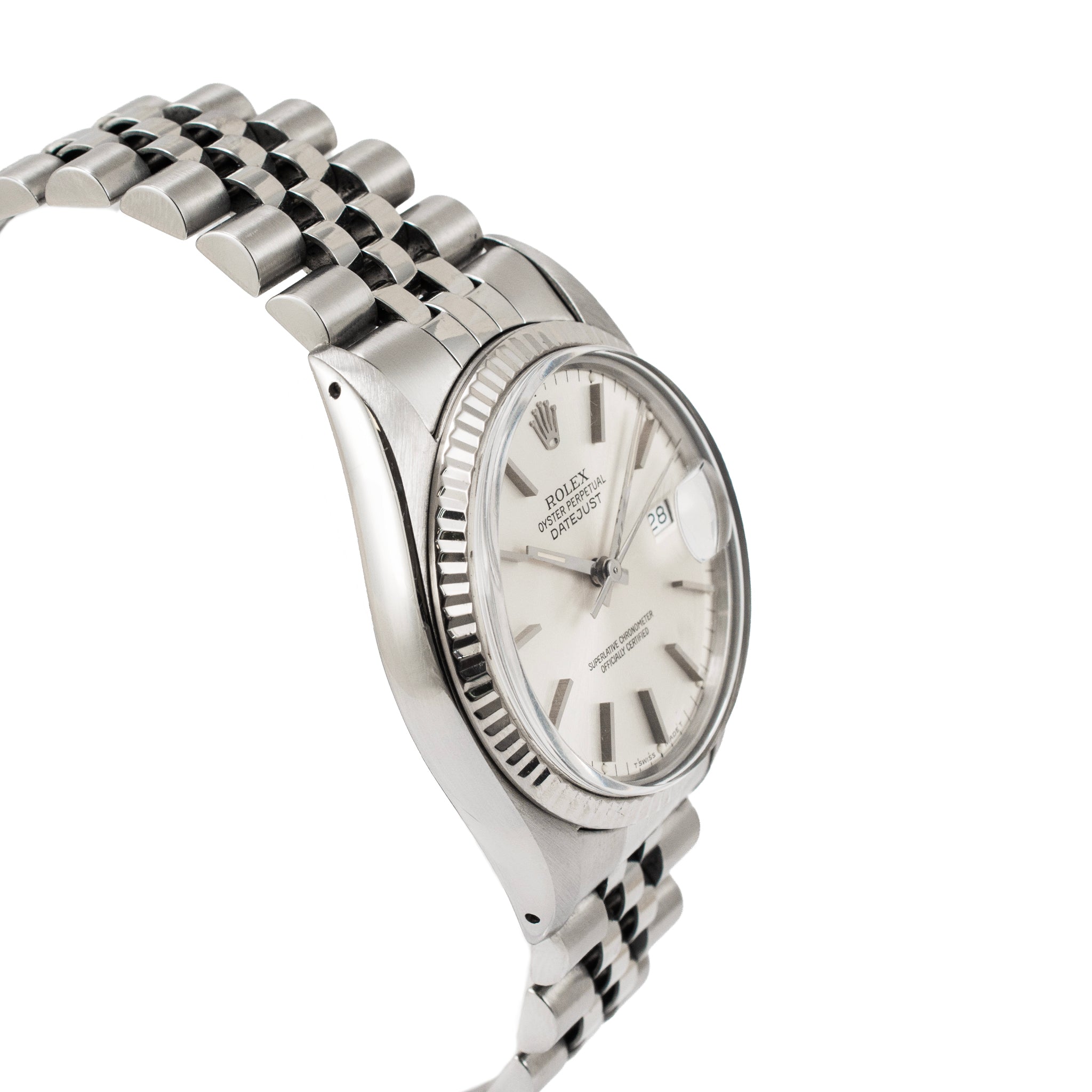 Rolex Date Just 36MM 16014 Silver Dial 18K White Gold Stainless Steel Watch