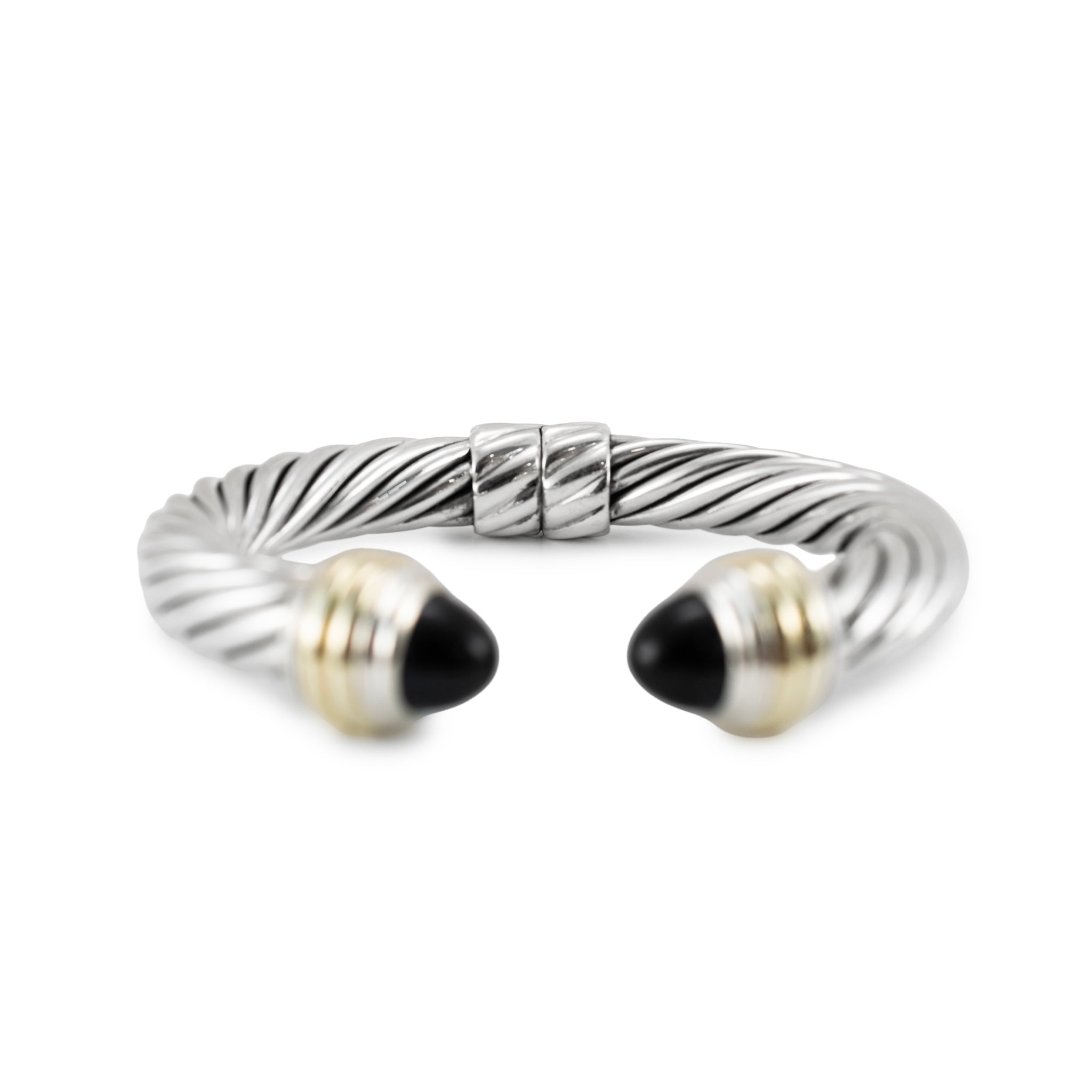 David Yurman Classic Cable 10MM 14K Gold Silver Black Onyx Cuff Bangle Bracelet