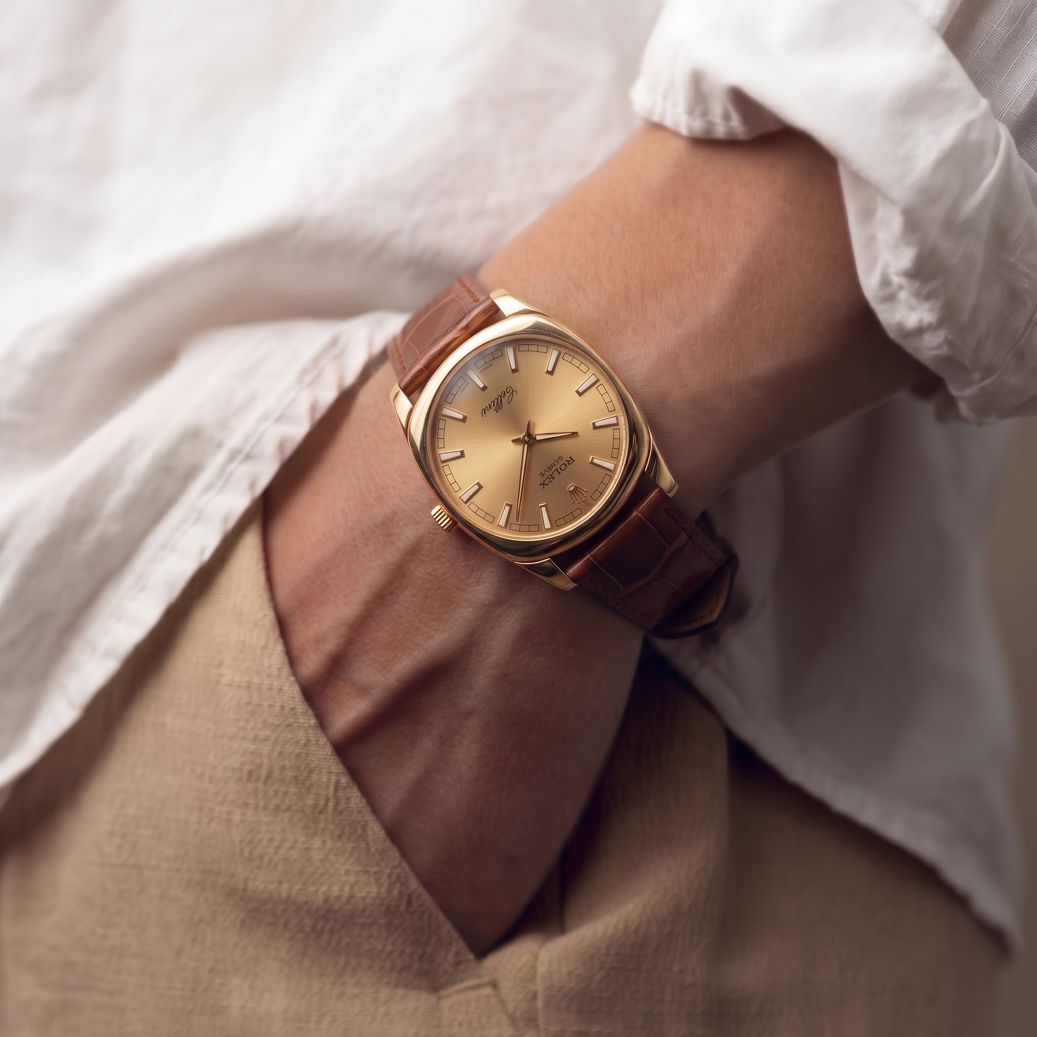 Rolex Cellini Danaos 38MM X 46MM 4243 Brown 18K Yellow Gold Manual Wind Watch