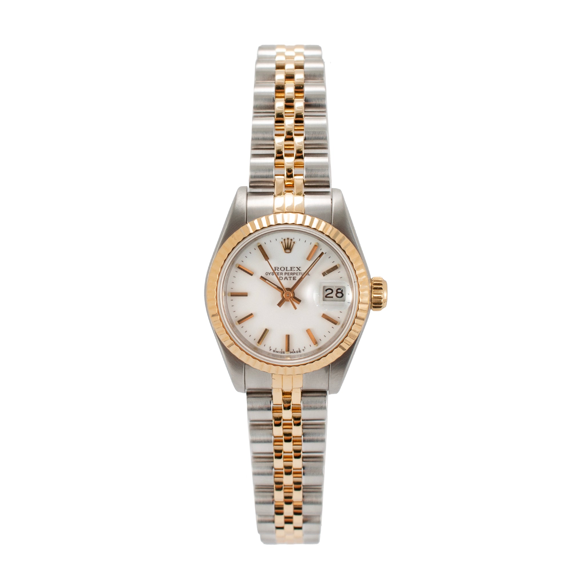 Ladies Rolex Datejust 26MM 69173 White Dial Jubilee 18K Yellow Gold Steel Watch