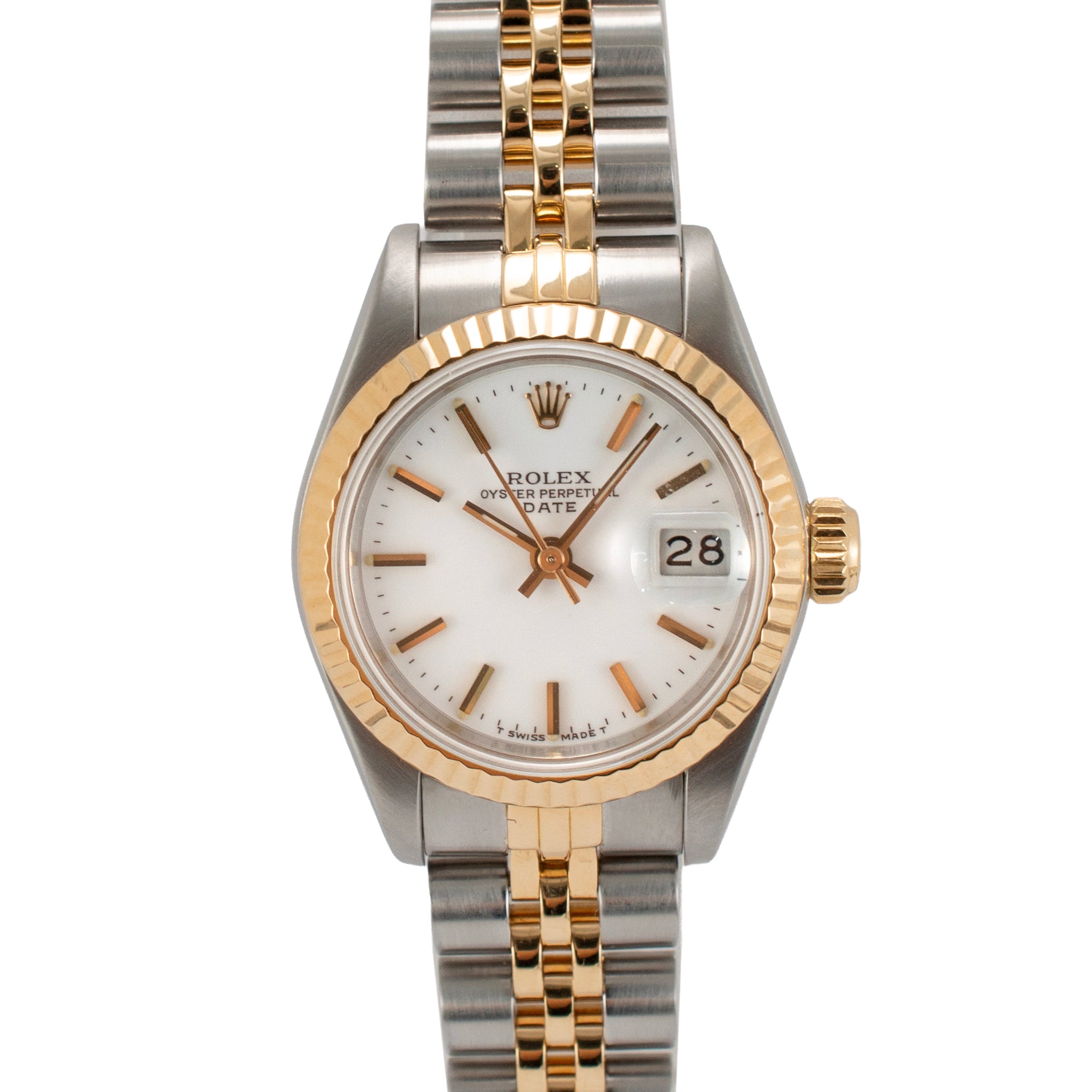 Ladies Rolex Datejust 26MM 69173 White Dial Jubilee 18K Yellow Gold Steel Watch
