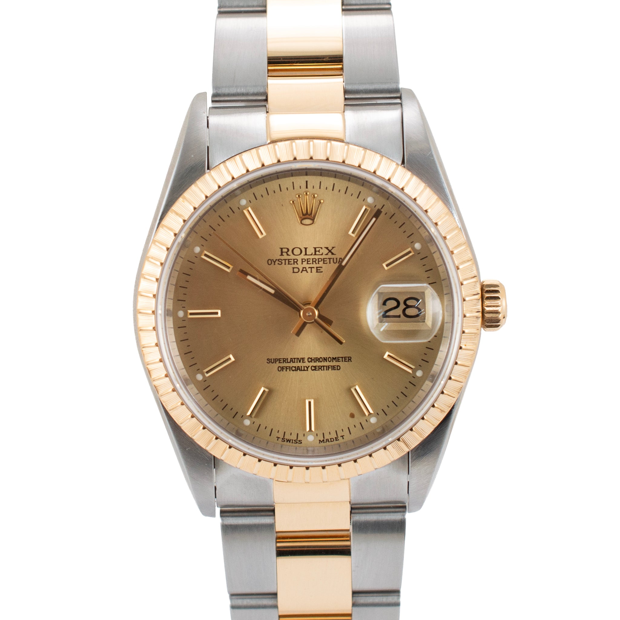 Rolex Oyster Perpetual Date 34MM 115233 Champagne Dial Gold Steel Watch