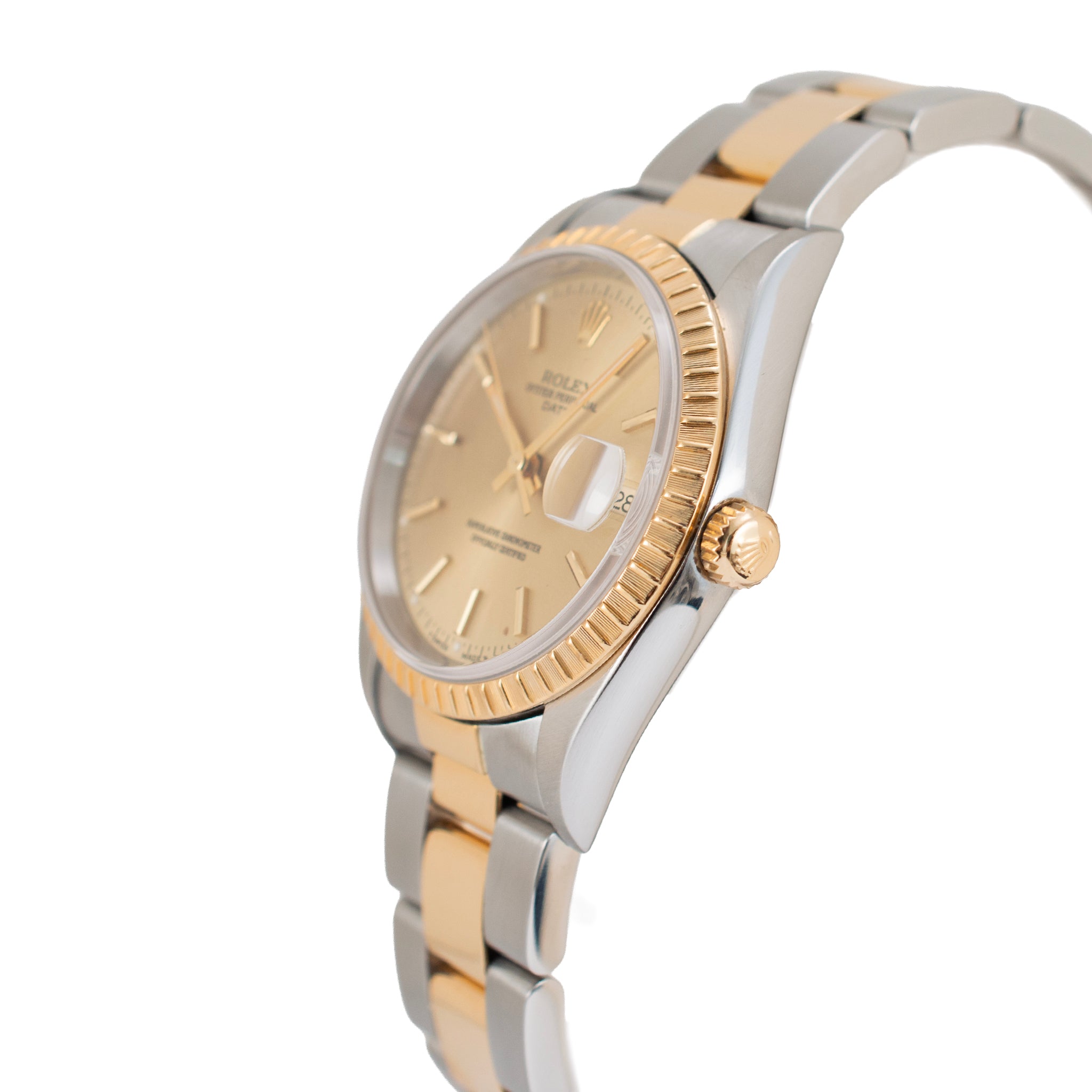 Rolex Oyster Perpetual Date 34MM 115233 Champagne Dial Gold Steel Watch