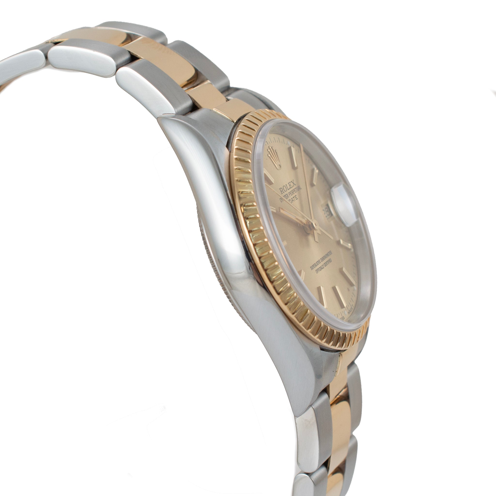 Rolex Oyster Perpetual Date 34MM 115233 Champagne Dial Gold Steel Watch