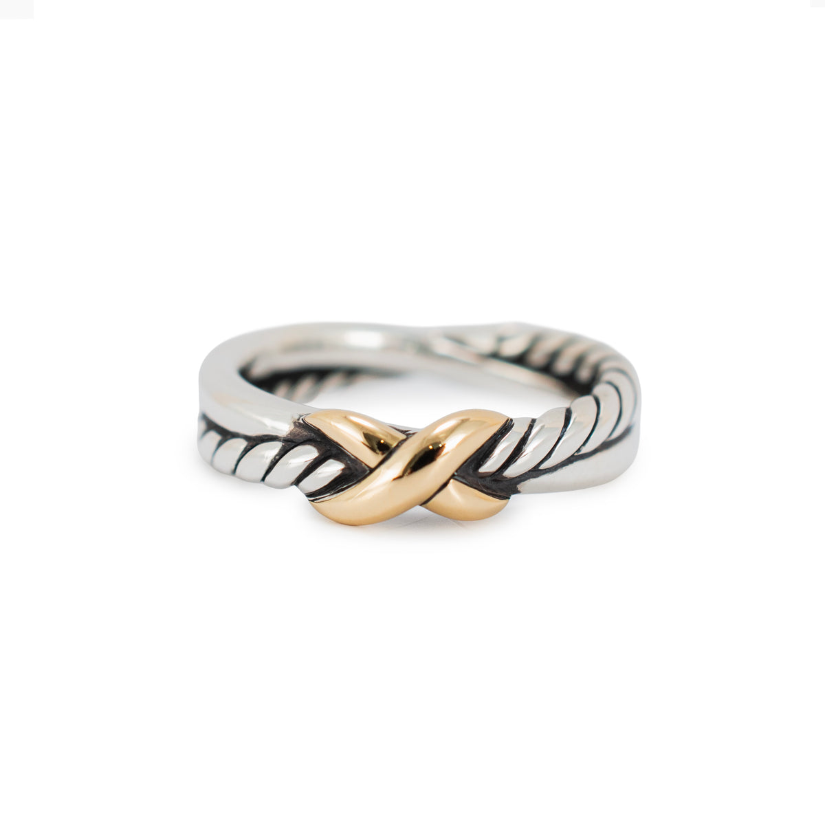 David Yurman Crossover 925 Silver & 18K Yellow Gold 4 MM Petite X Band Ring