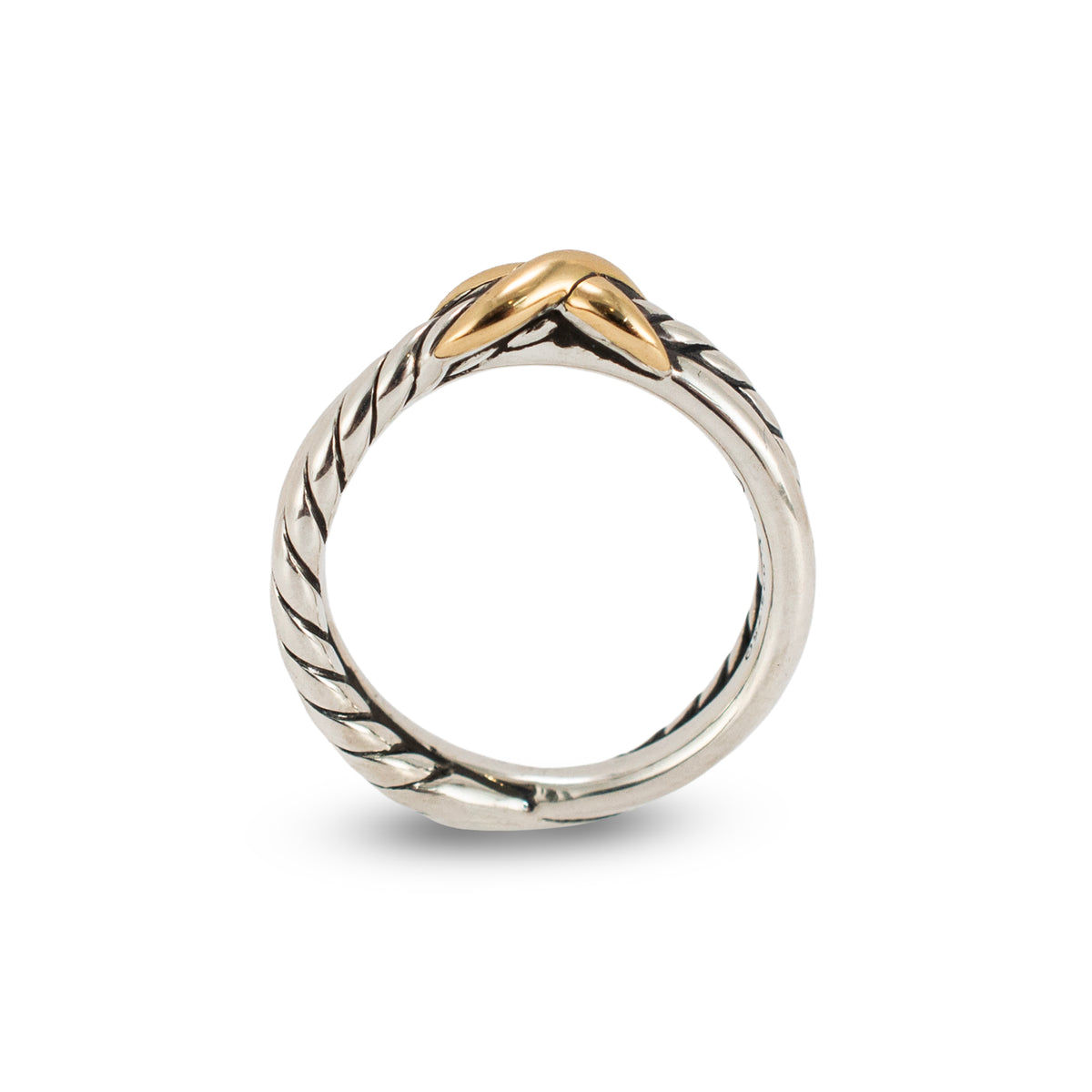 David Yurman Crossover 925 Silver & 18K Yellow Gold 4 MM Petite X Band Ring