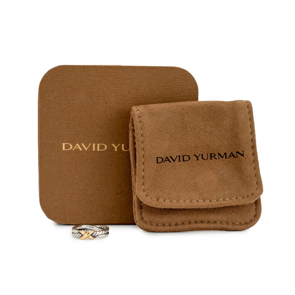 David Yurman Crossover 925 Silver & 18K Yellow Gold 4 MM Petite X Band Ring