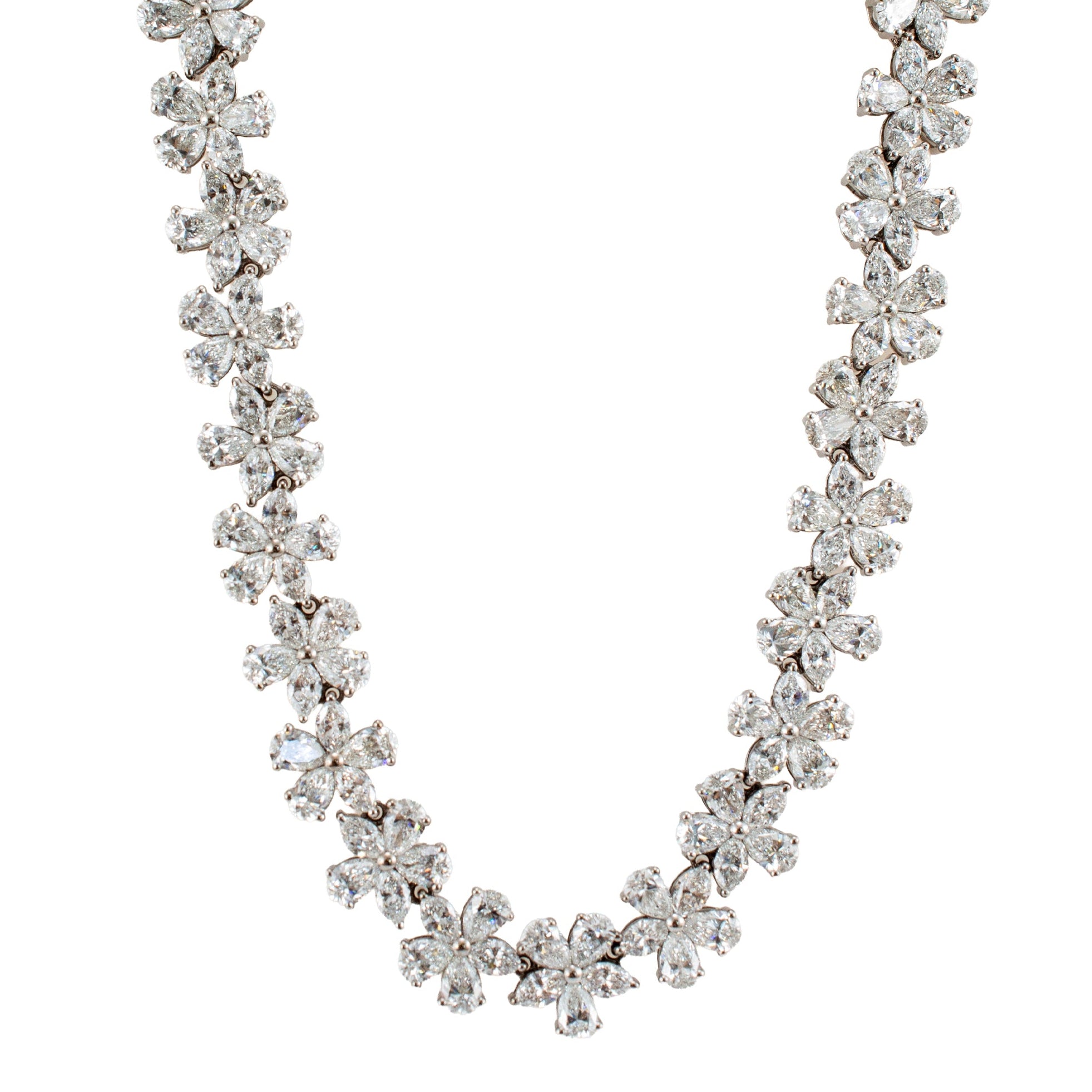 18K White Gold 41.84ctw Marquise Pear Lab Grown Diamond Floral Tennis Necklace