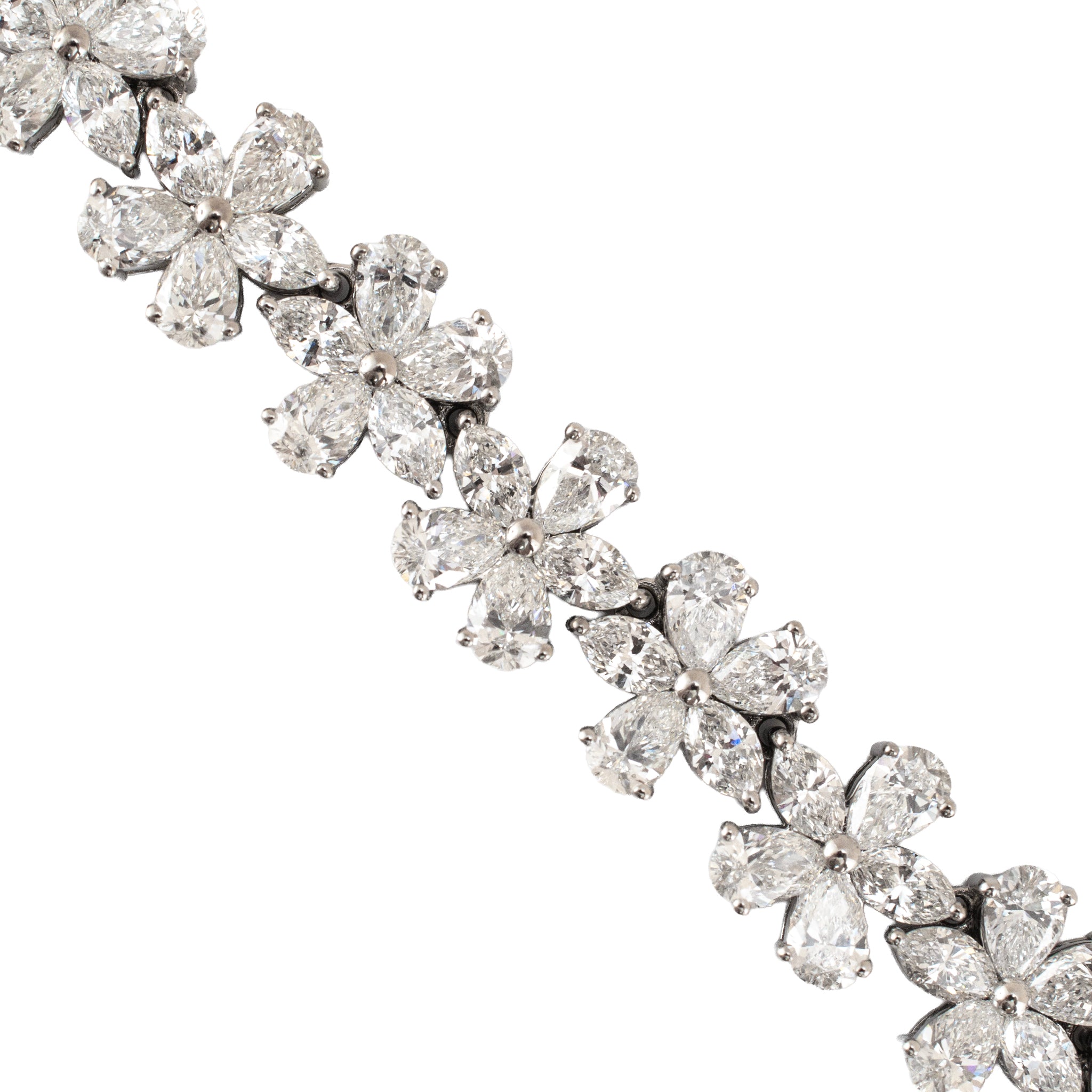 18K White Gold 41.84ctw Marquise Pear Lab Grown Diamond Floral Tennis Necklace