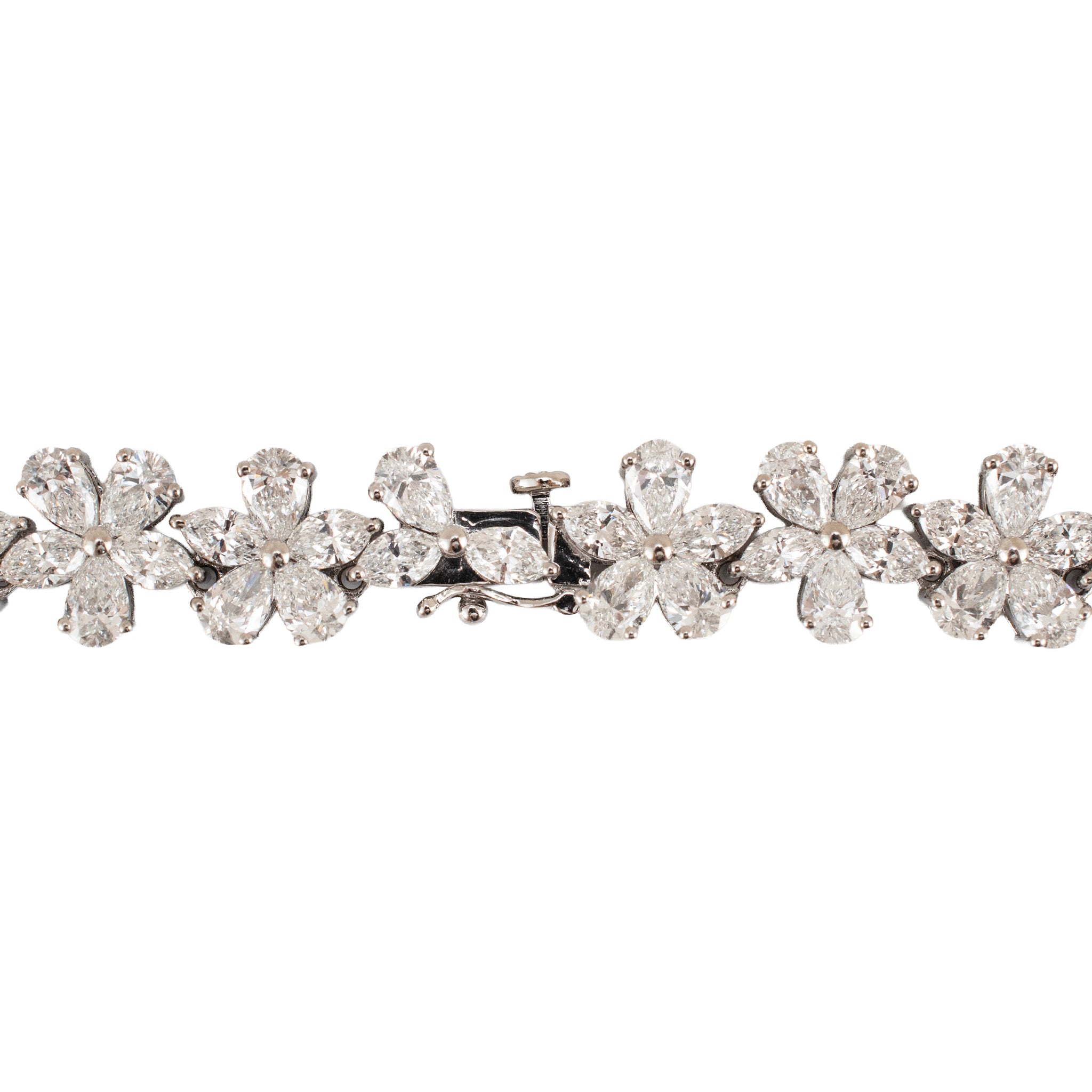 18K White Gold 41.84ctw Marquise Pear Lab Grown Diamond Floral Tennis Necklace