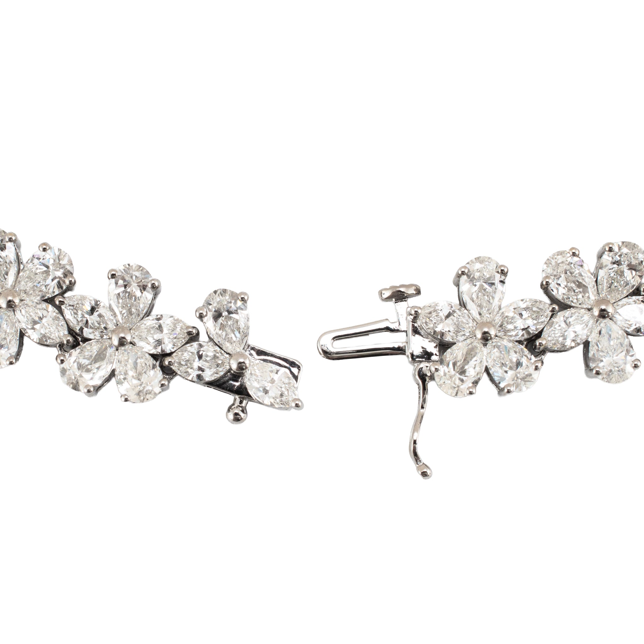 18K White Gold 41.84ctw Marquise Pear Lab Grown Diamond Floral Tennis Necklace