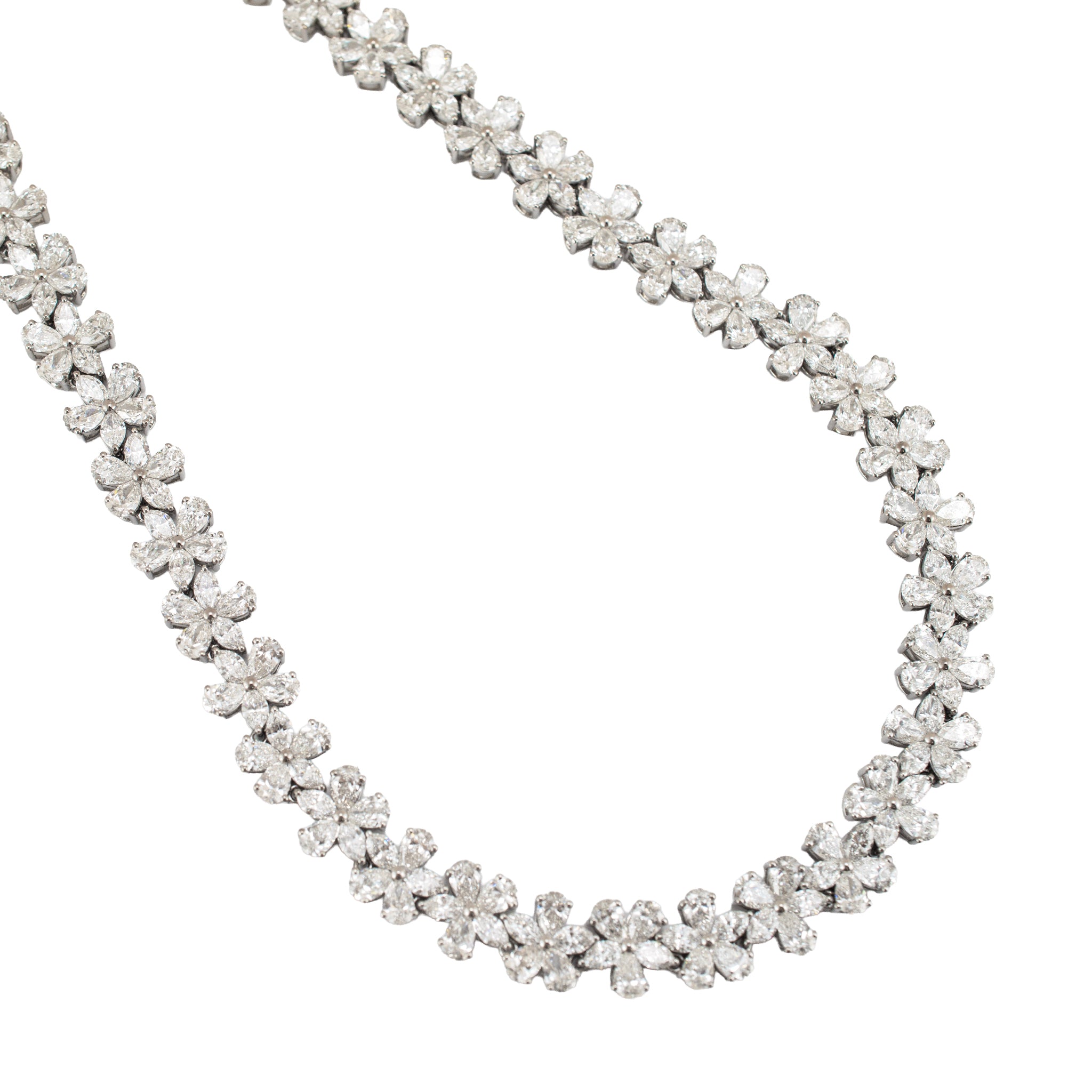 18K White Gold 41.84ctw Marquise Pear Lab Grown Diamond Floral Tennis Necklace