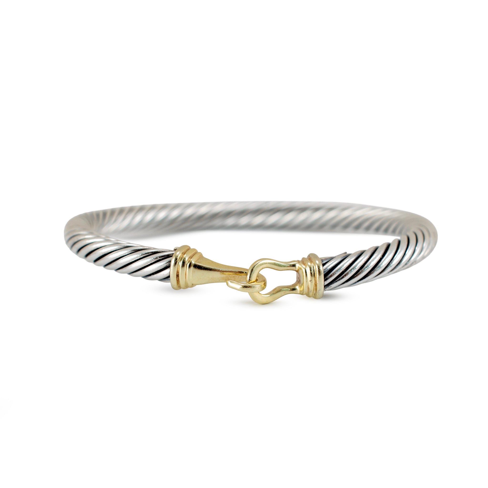 David Yurman 925 Silver 14K Yellow Gold Buckle Classic Cable Bangle Bracelet
