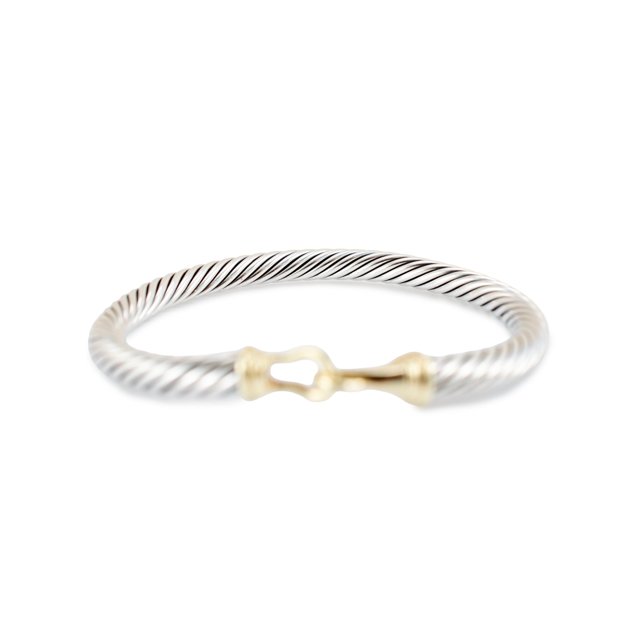 David Yurman 925 Silver 14K Yellow Gold Buckle Classic Cable Bangle Bracelet