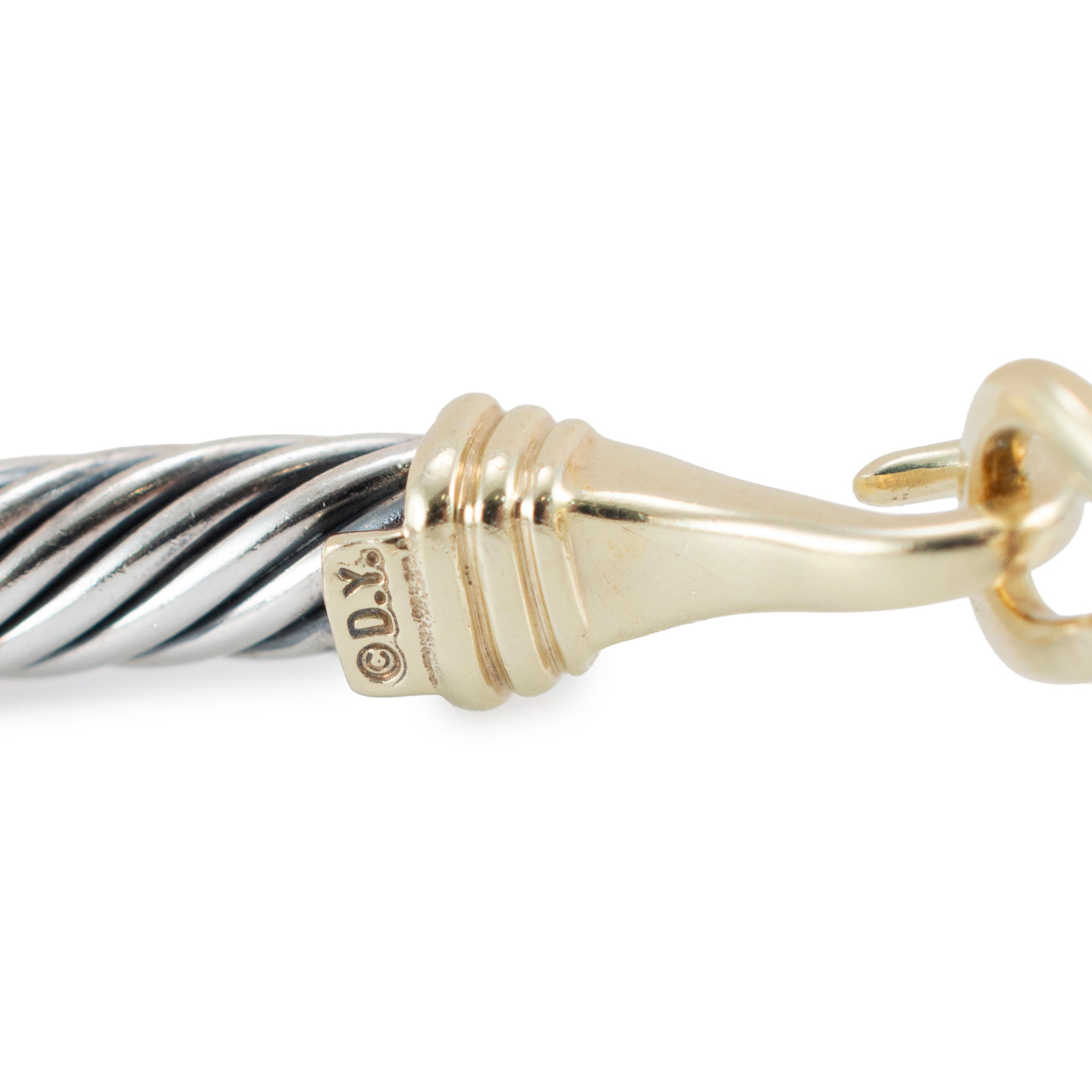 David Yurman 925 Silver 14K Yellow Gold Buckle Classic Cable Bangle Bracelet