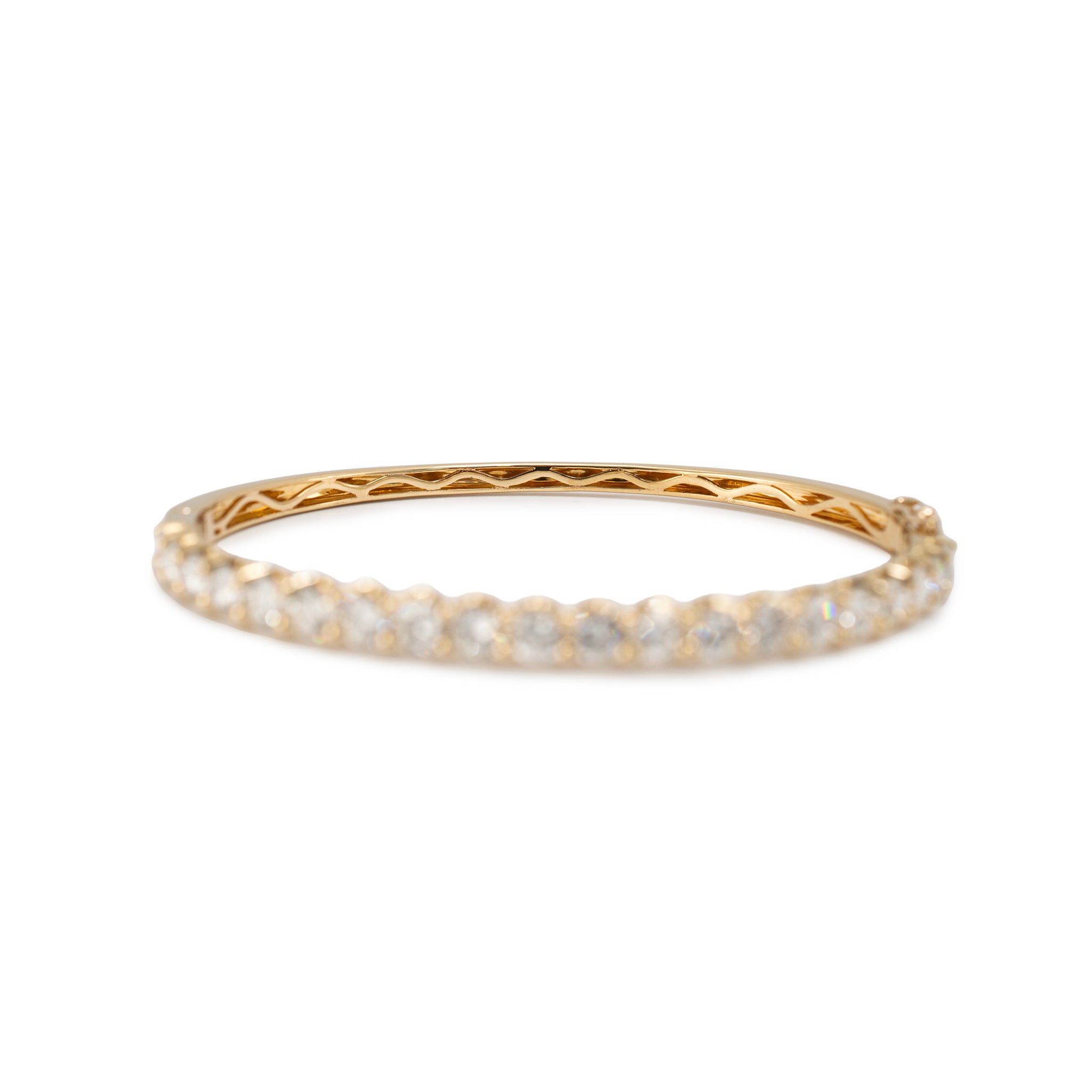 18K Yellow Gold 3.80ctw Diamond Half Eternity Hinged Bangle Bracelet