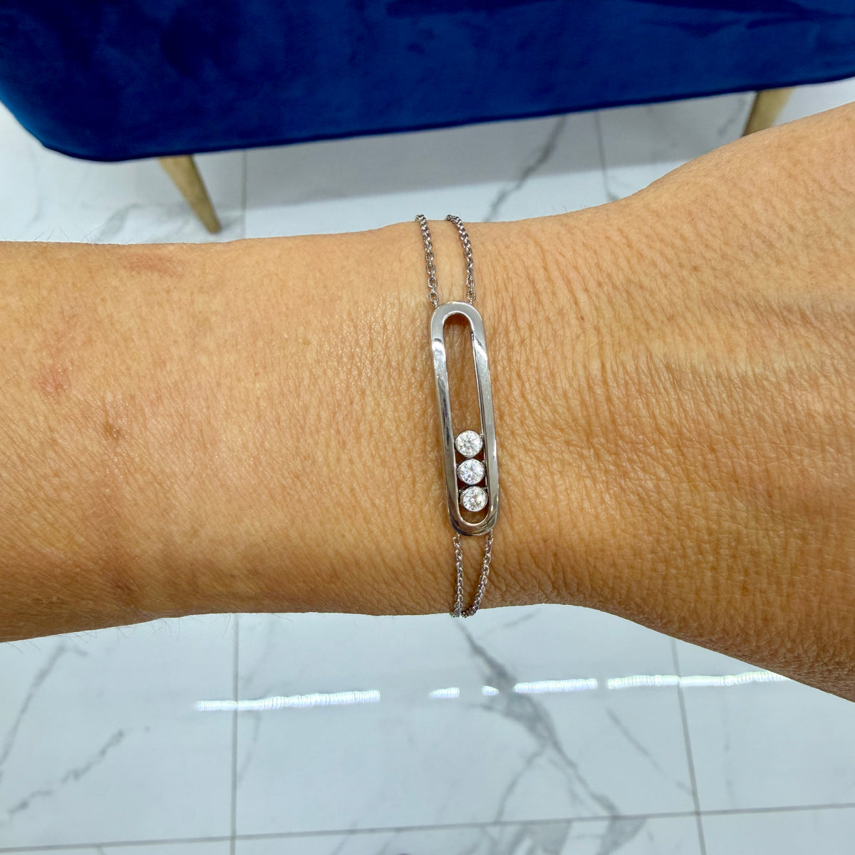 Messika Paris Move Classique Large Model 18K White Gold 0.25ctw Bar Bracelet