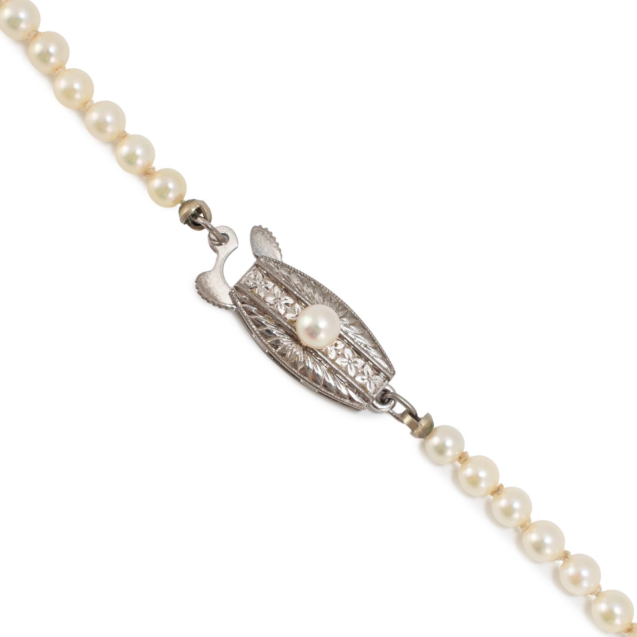 Vintage Mikimoto Sterling Silver Akoya Pearl Graduated Chain Necklace