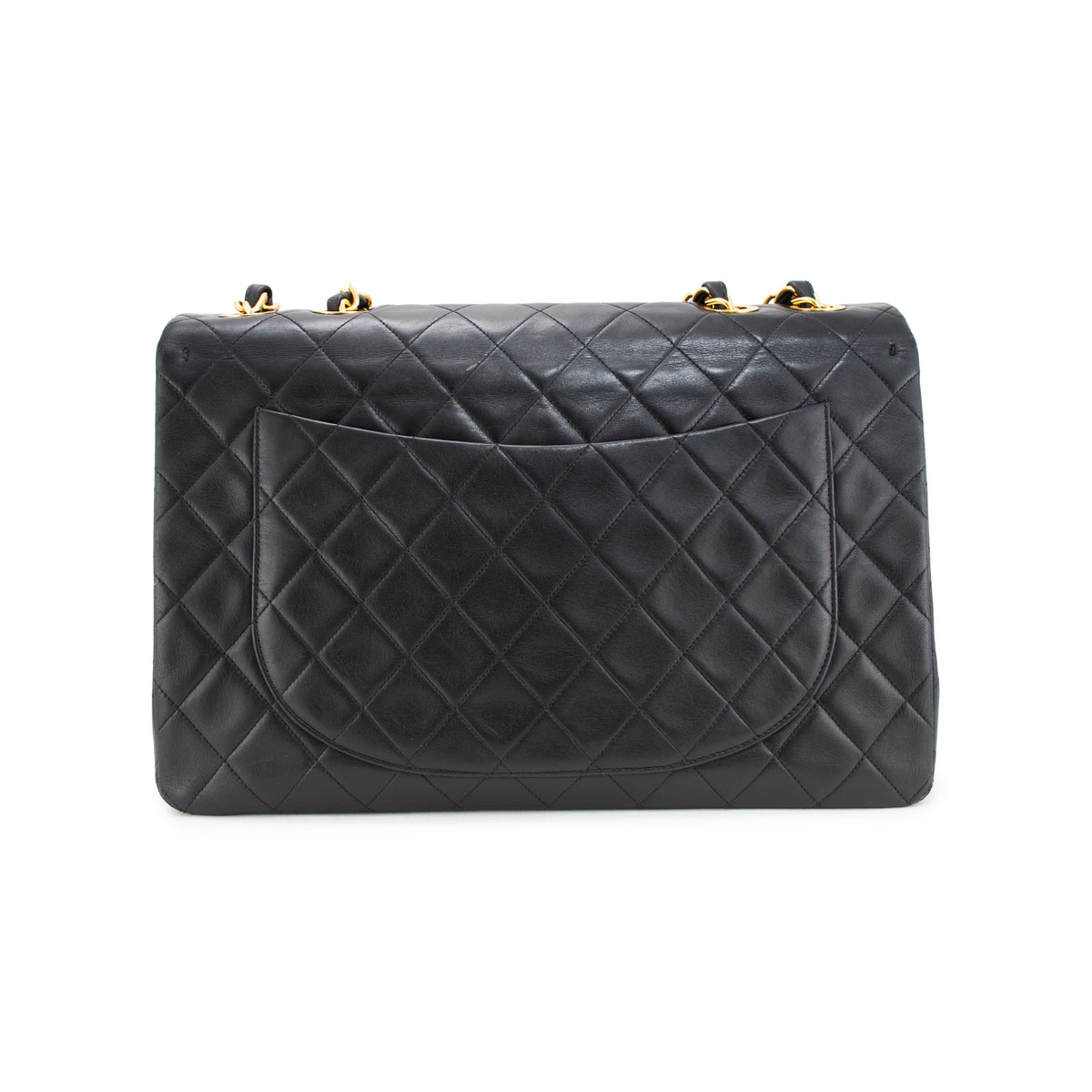 Vintage Chanel XL Jumbo Black Quilted Lambskin Gold-Tone Flap Shoulder Bag