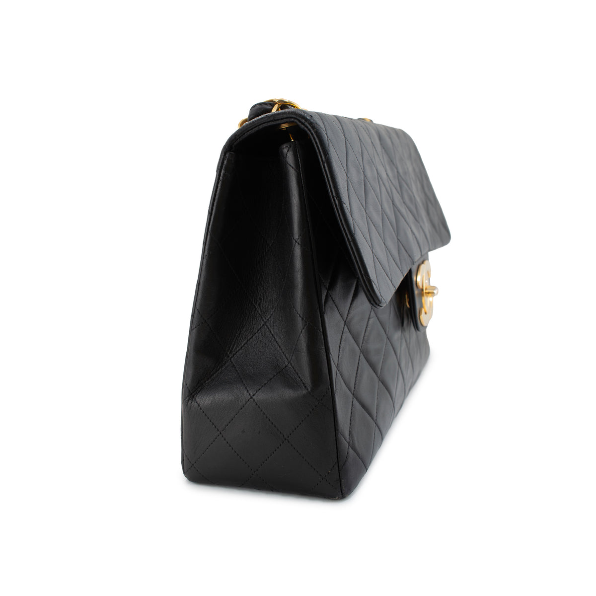 Vintage Chanel XL Jumbo Black Quilted Lambskin Gold-Tone Flap Shoulder Bag