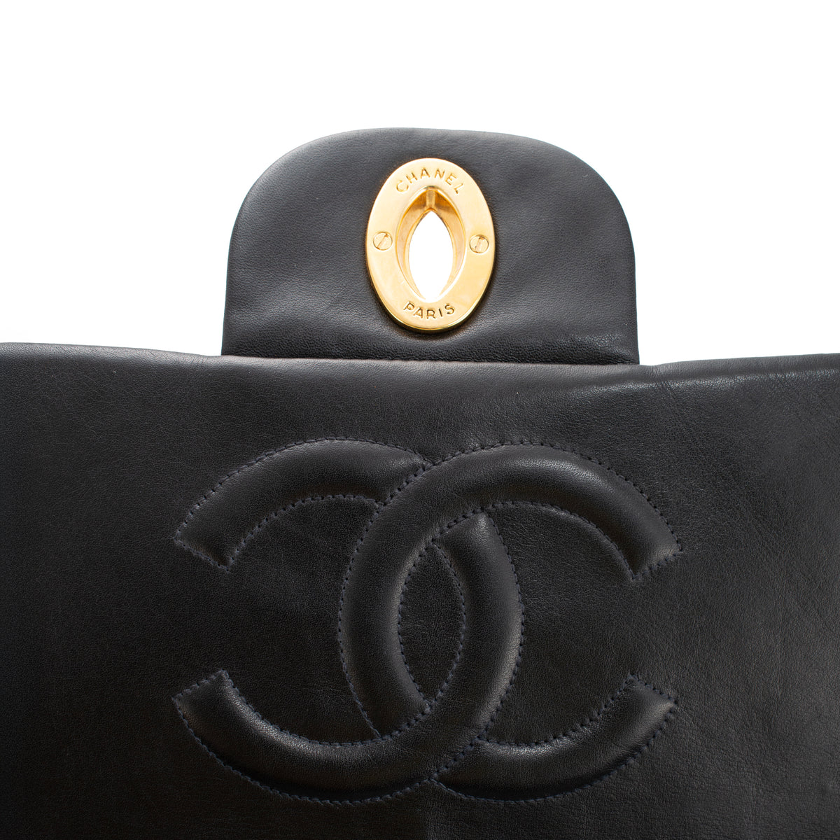 Vintage Chanel XL Jumbo Black Quilted Lambskin Gold-Tone Flap Shoulder Bag