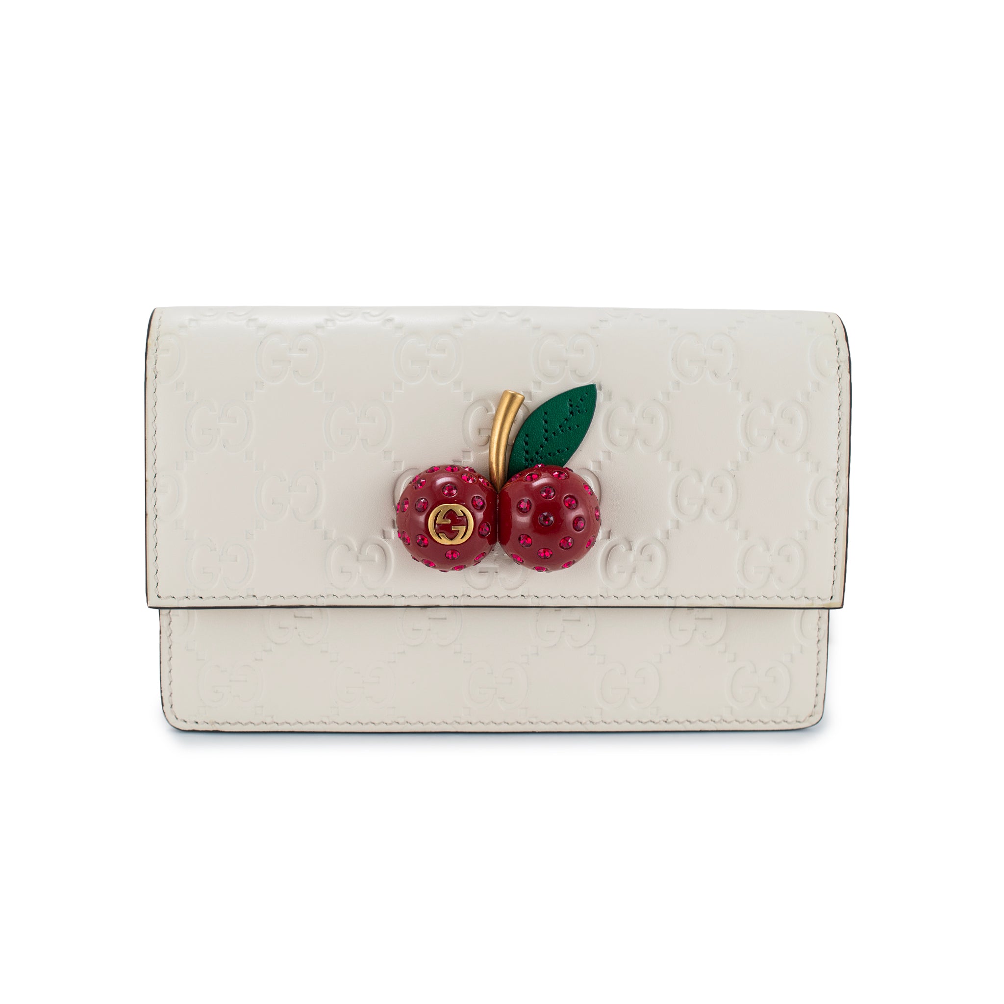 Gucci Gg Guccissima White Mini Cherry Gold Tone Hardware Chain Shoulder Bag