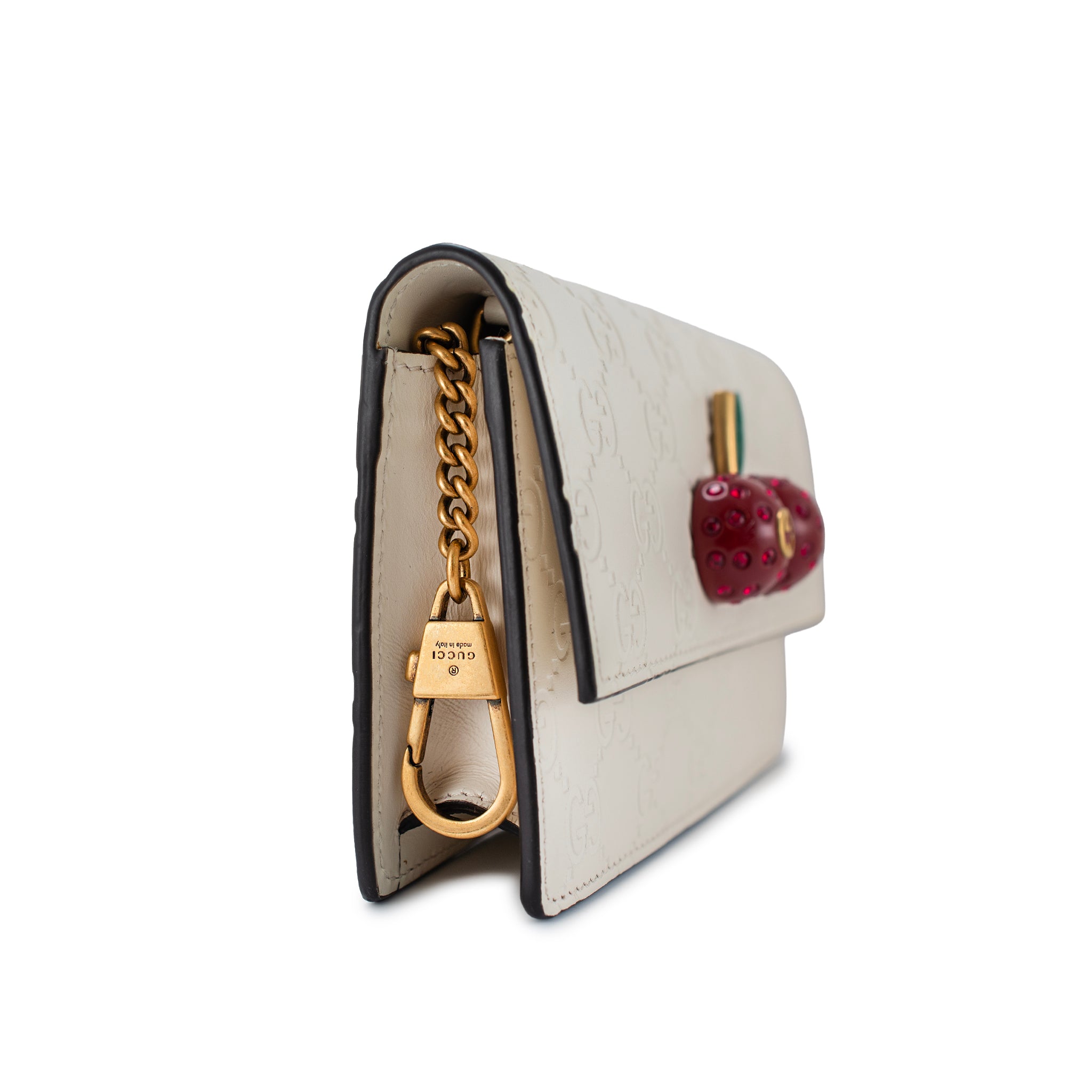 Gucci Gg Guccissima White Mini Cherry Gold Tone Hardware Chain Shoulder Bag