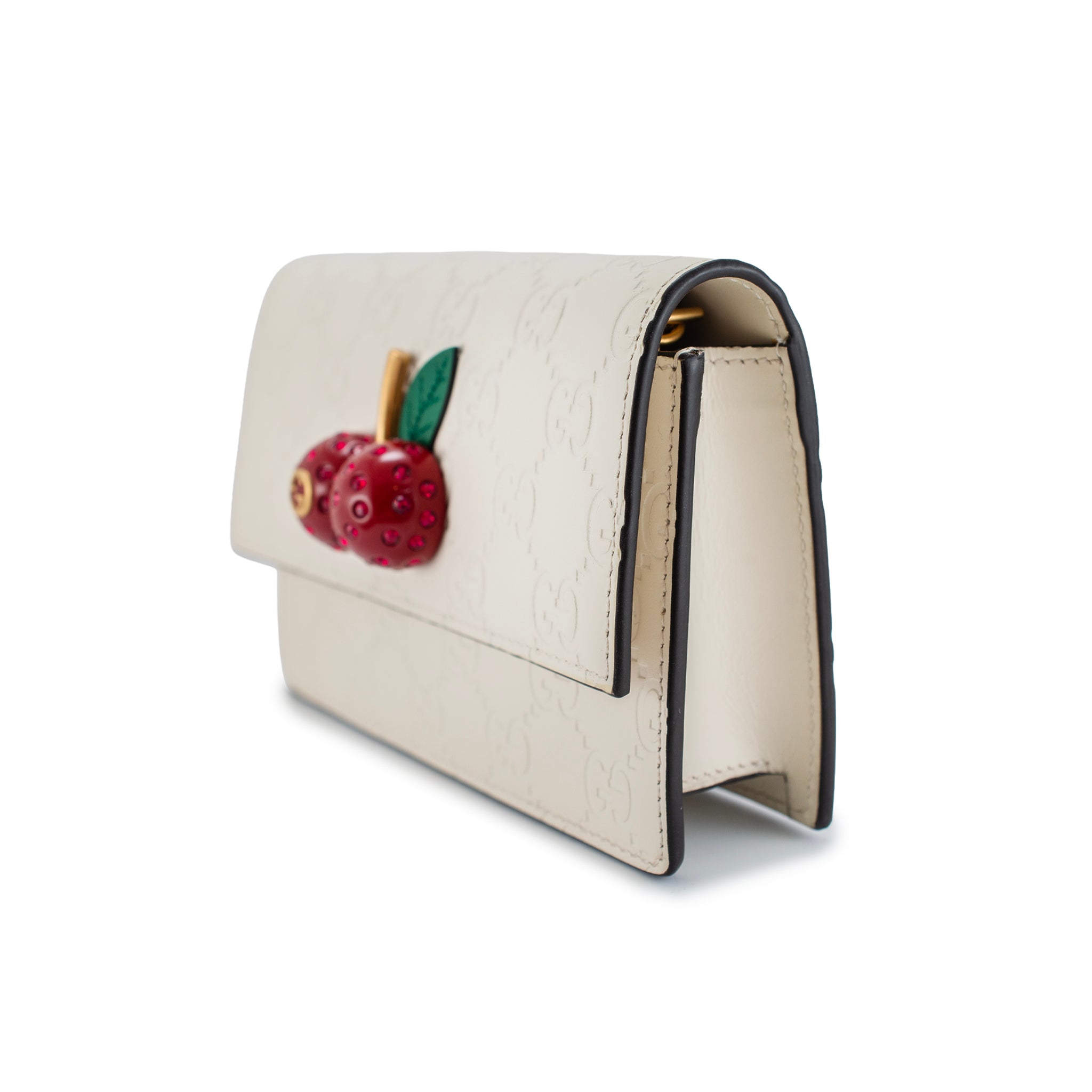 Gucci Gg Guccissima White Mini Cherry Gold Tone Hardware Chain Shoulder Bag