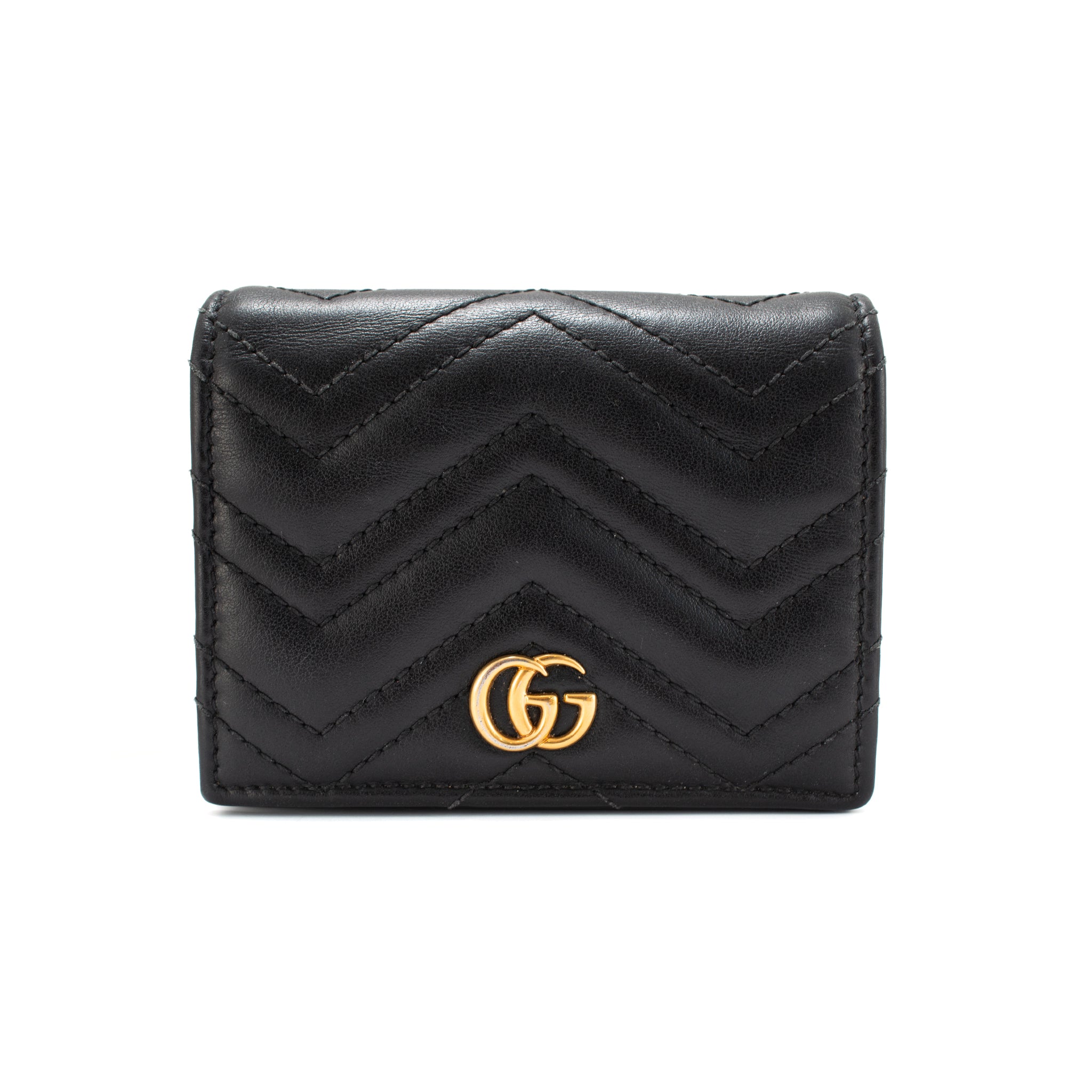 Gucci Gg Marmont Chevron Black Matelasse Leather Card Case Wallet