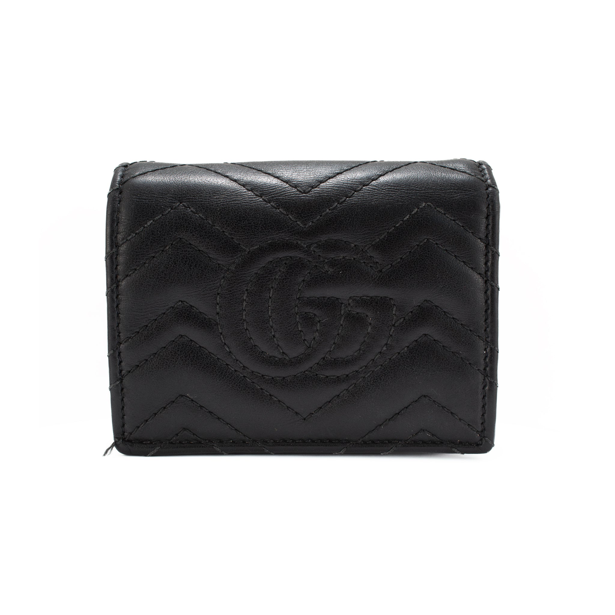 Gucci Gg Marmont Chevron Black Matelasse Leather Card Case Wallet