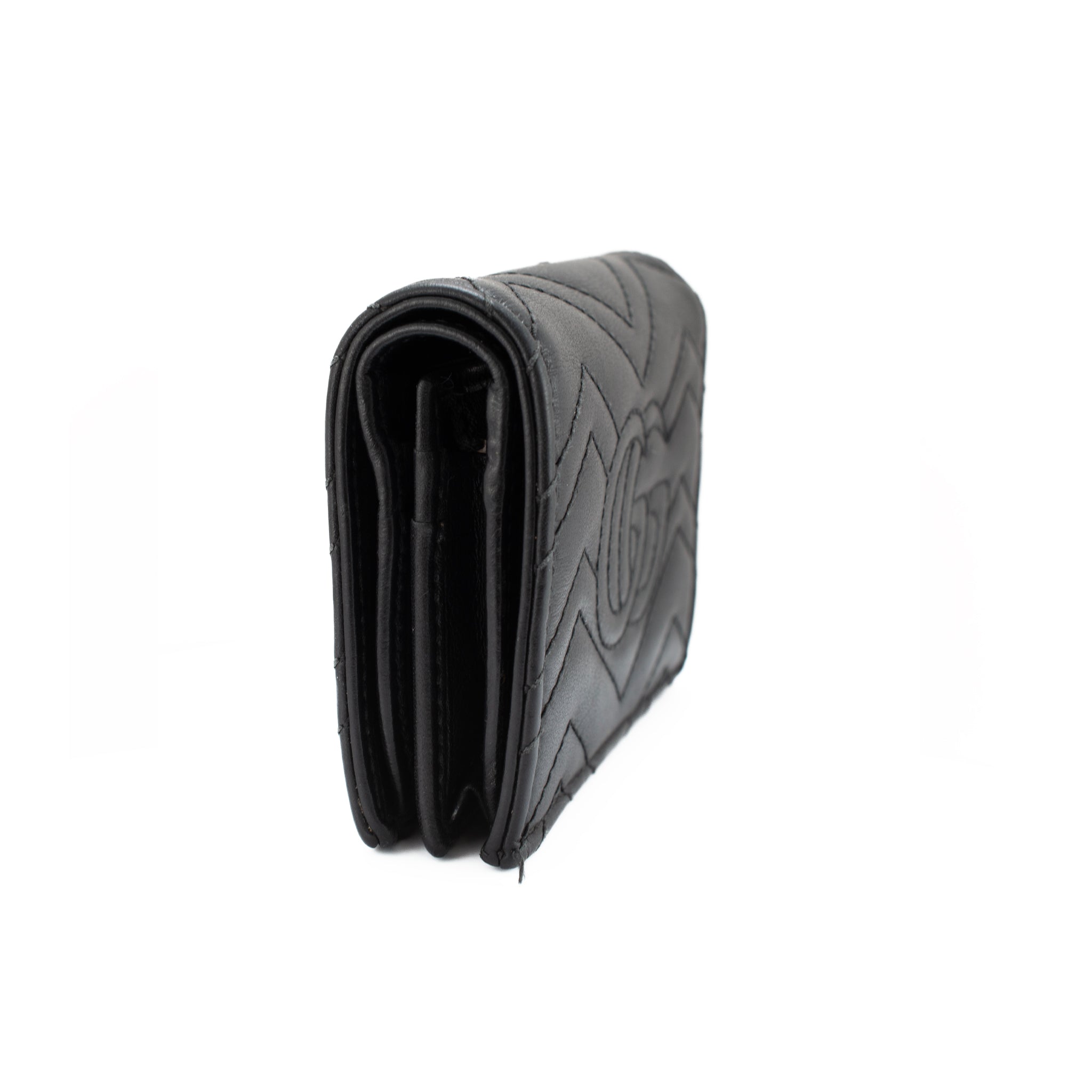 Gucci Gg Marmont Chevron Black Matelasse Leather Card Case Wallet