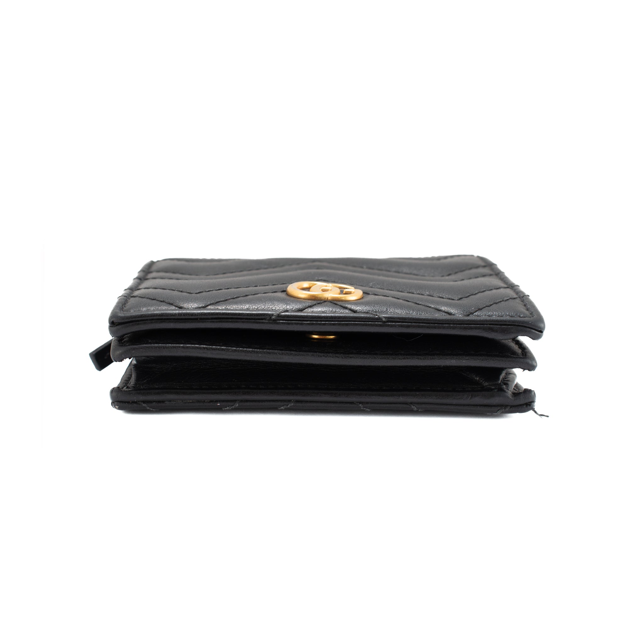Gucci Gg Marmont Chevron Black Matelasse Leather Card Case Wallet