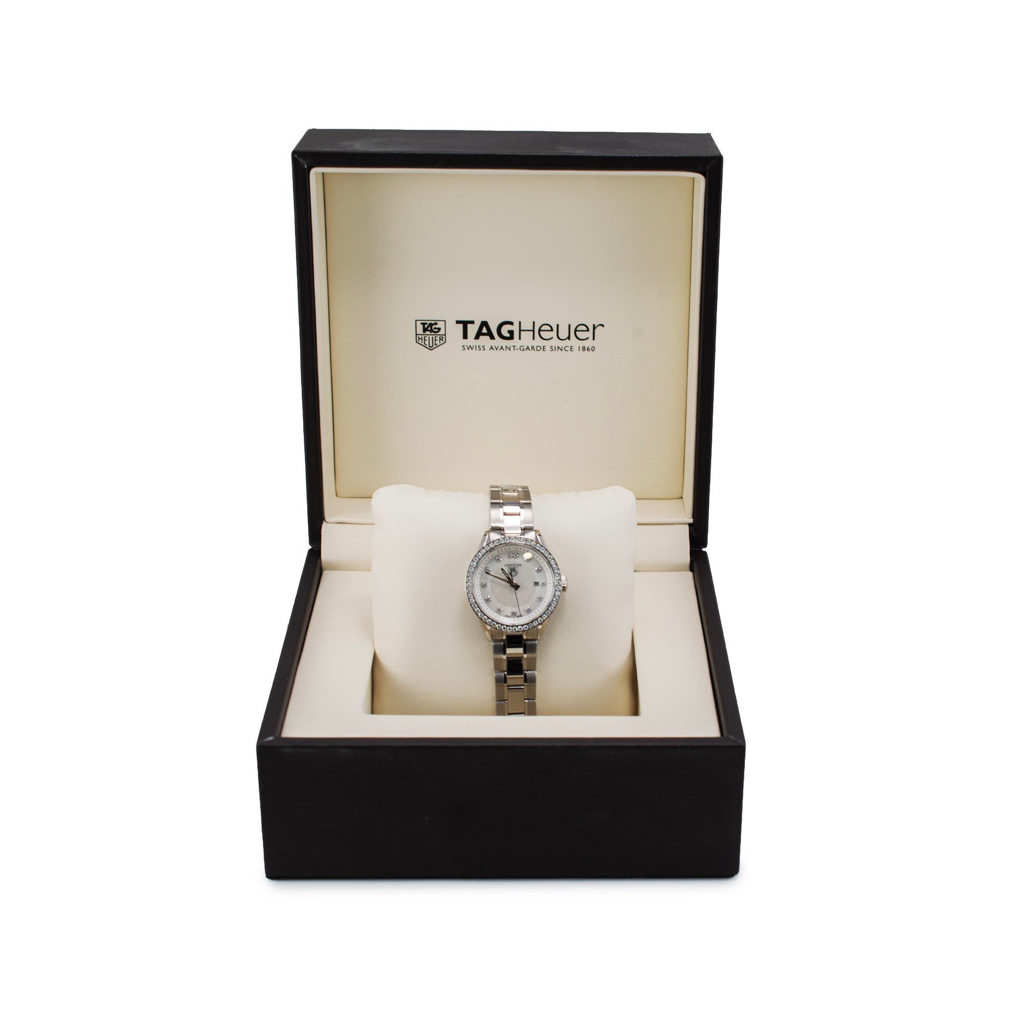 Ladies Tag Heuer Carrera 27MM wv1413.ba0793 Mop Diamond Dial Steel Quartz Watch