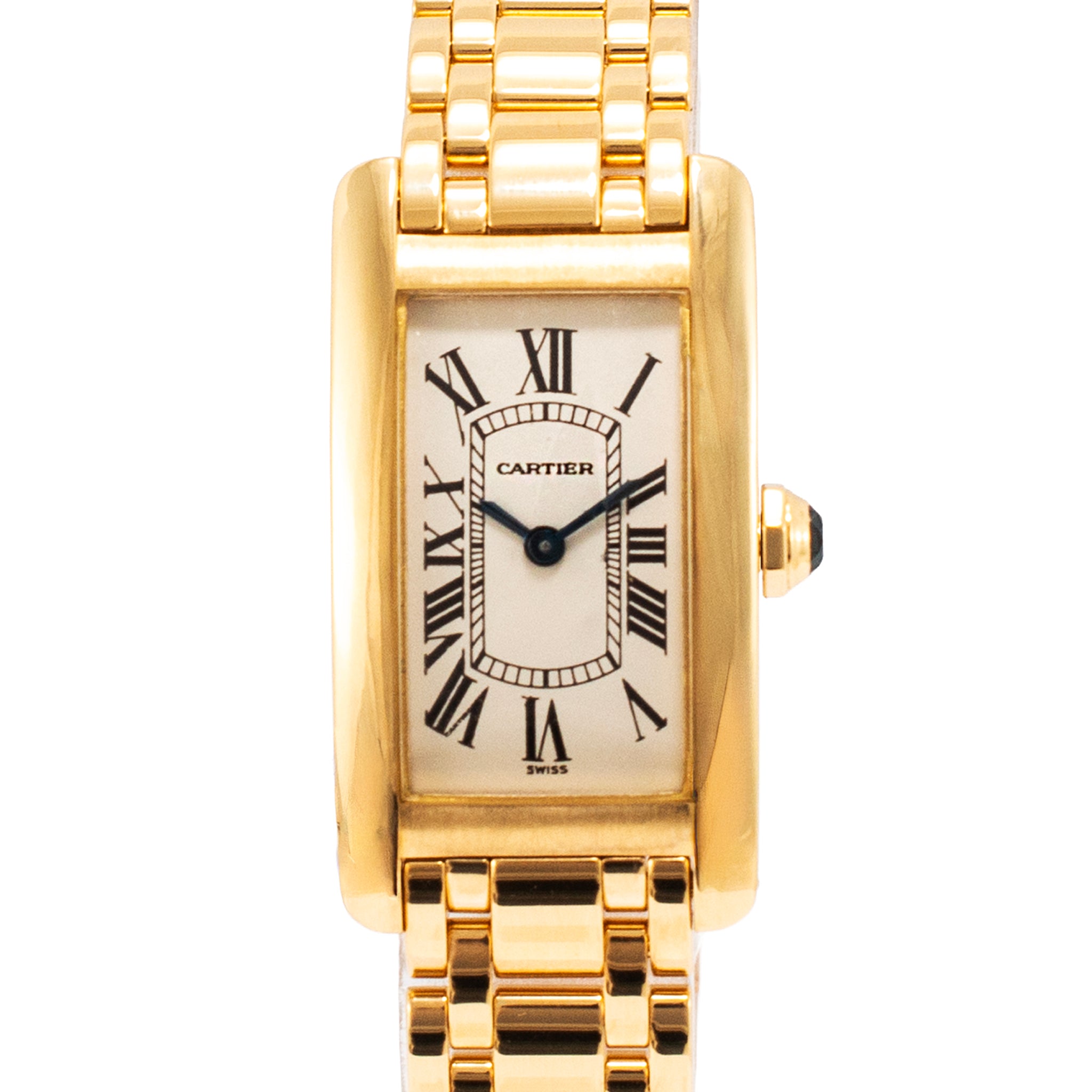 Ladies Cartier Tank Americaine 19MM 1710 W26015K2 18K Yellow Gold Quartz Watch