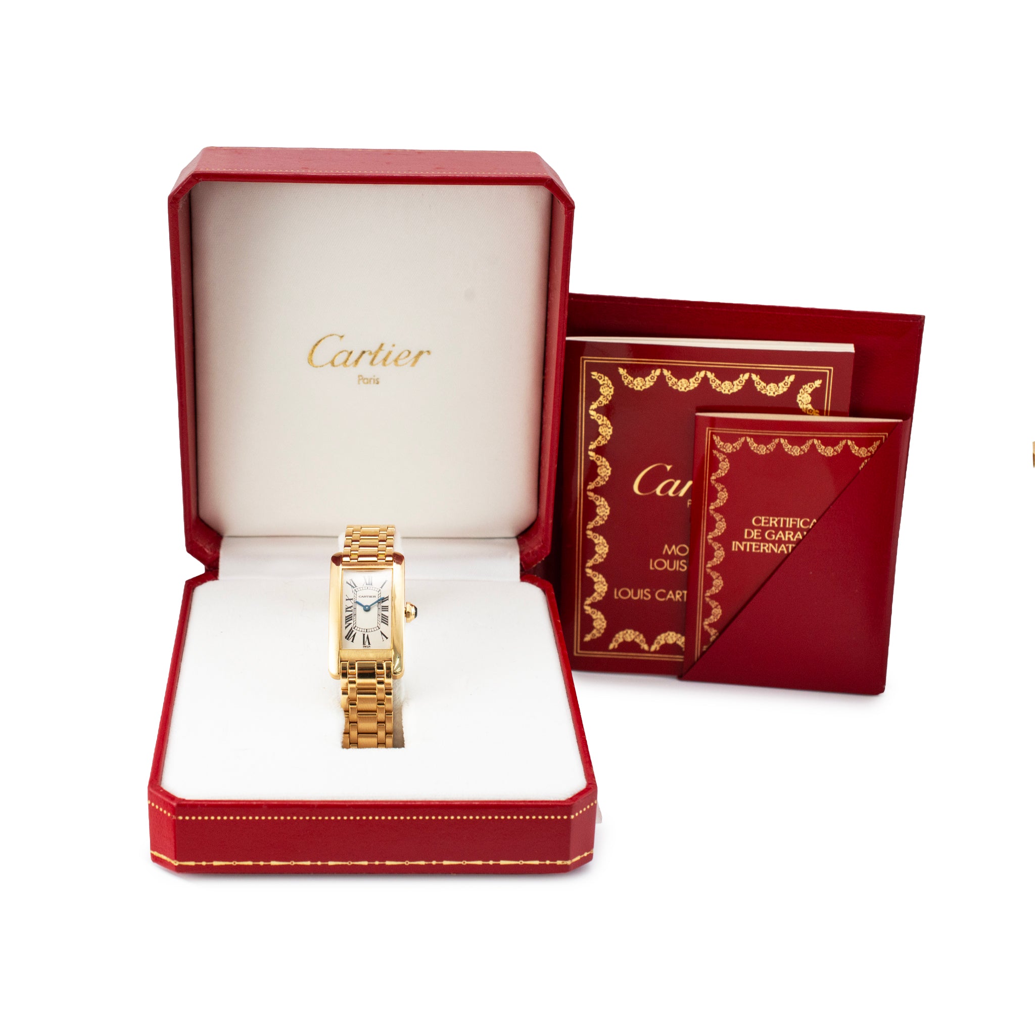 Ladies Cartier Tank Americaine 19MM 1710 W26015K2 18K Yellow Gold Quartz Watch