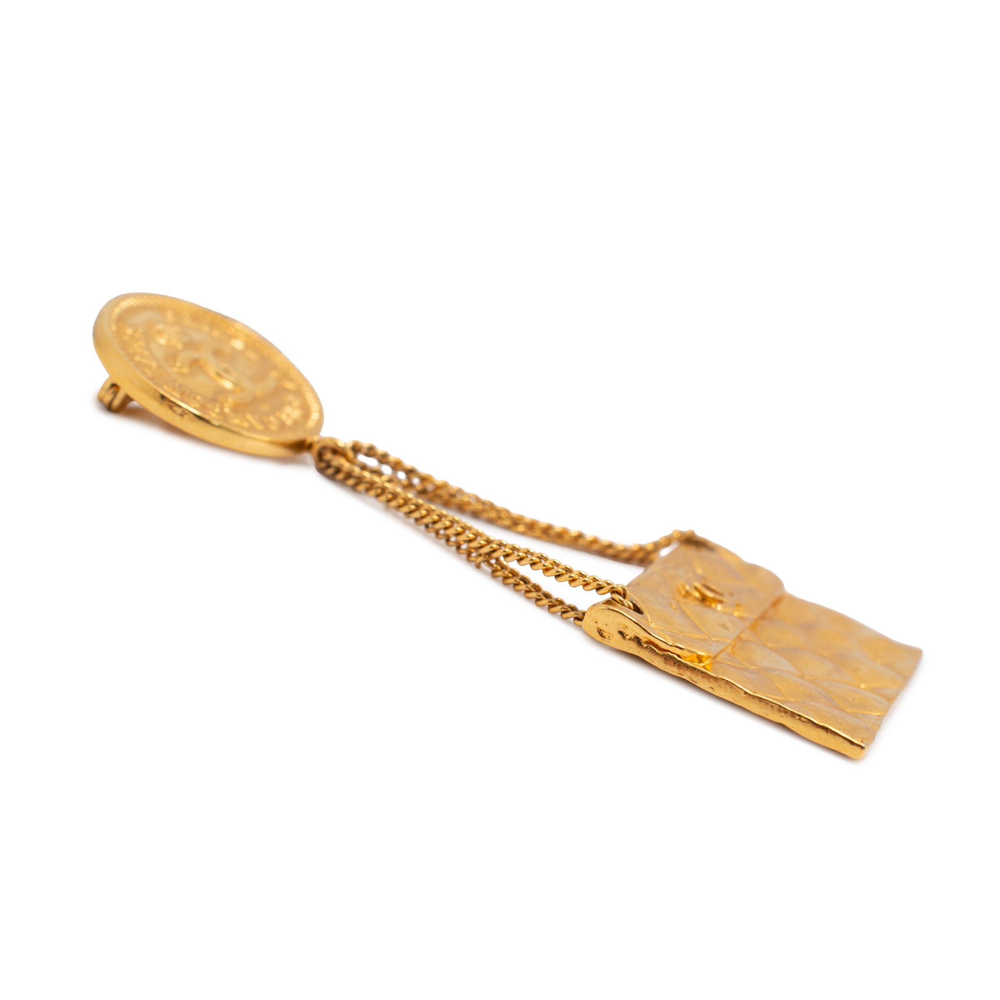 Vintage Chanel Gold Plated Hanging Flap Bag Motif PIN Brooch