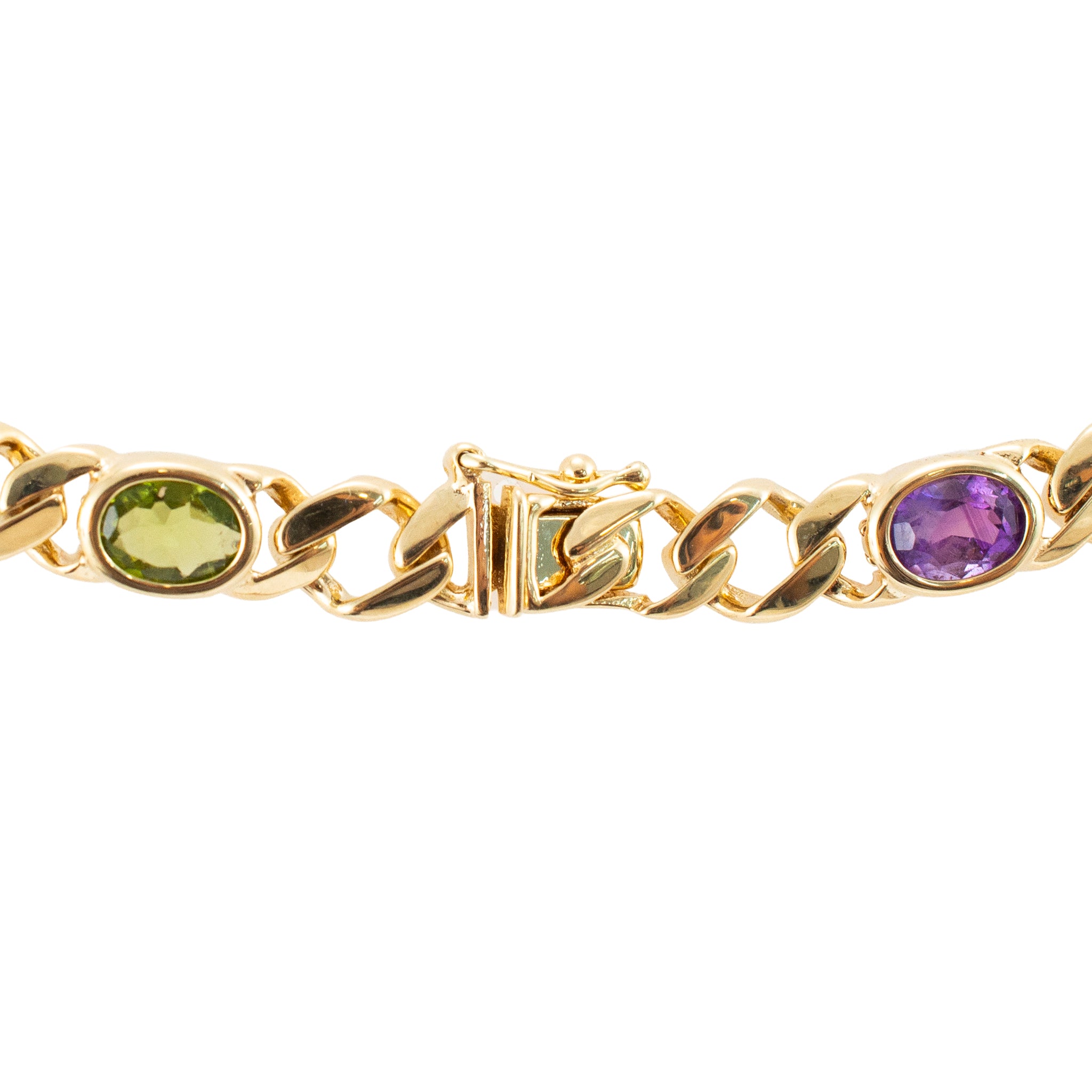 Vintage 14K Yellow Gold 11.98ctw Multi Gem Rainbow Curb Link Chain Necklace