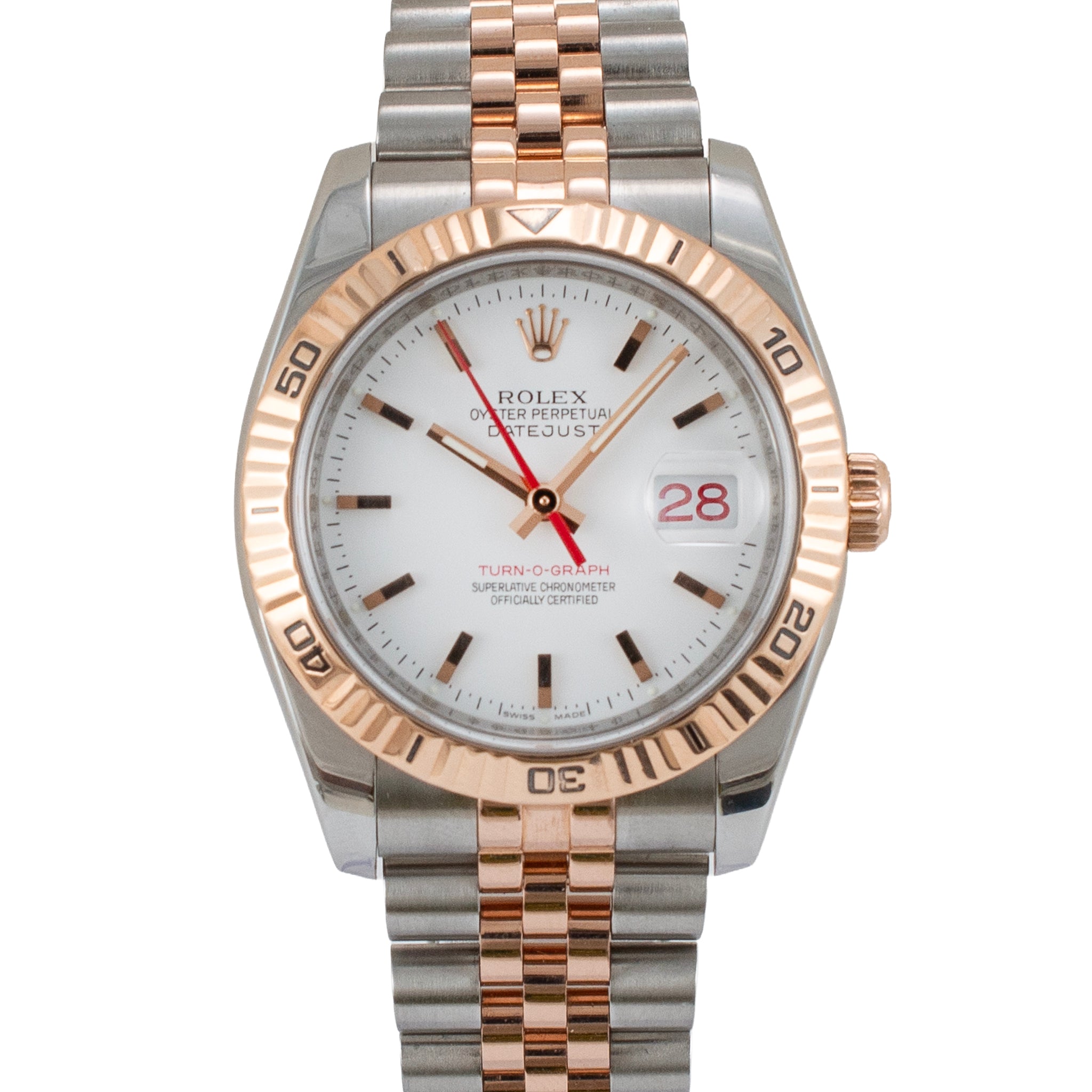 Rolex Datejust Turn-O-Graph 36MM 116261 Jubilee Fluted Rose Gold Steel Watch