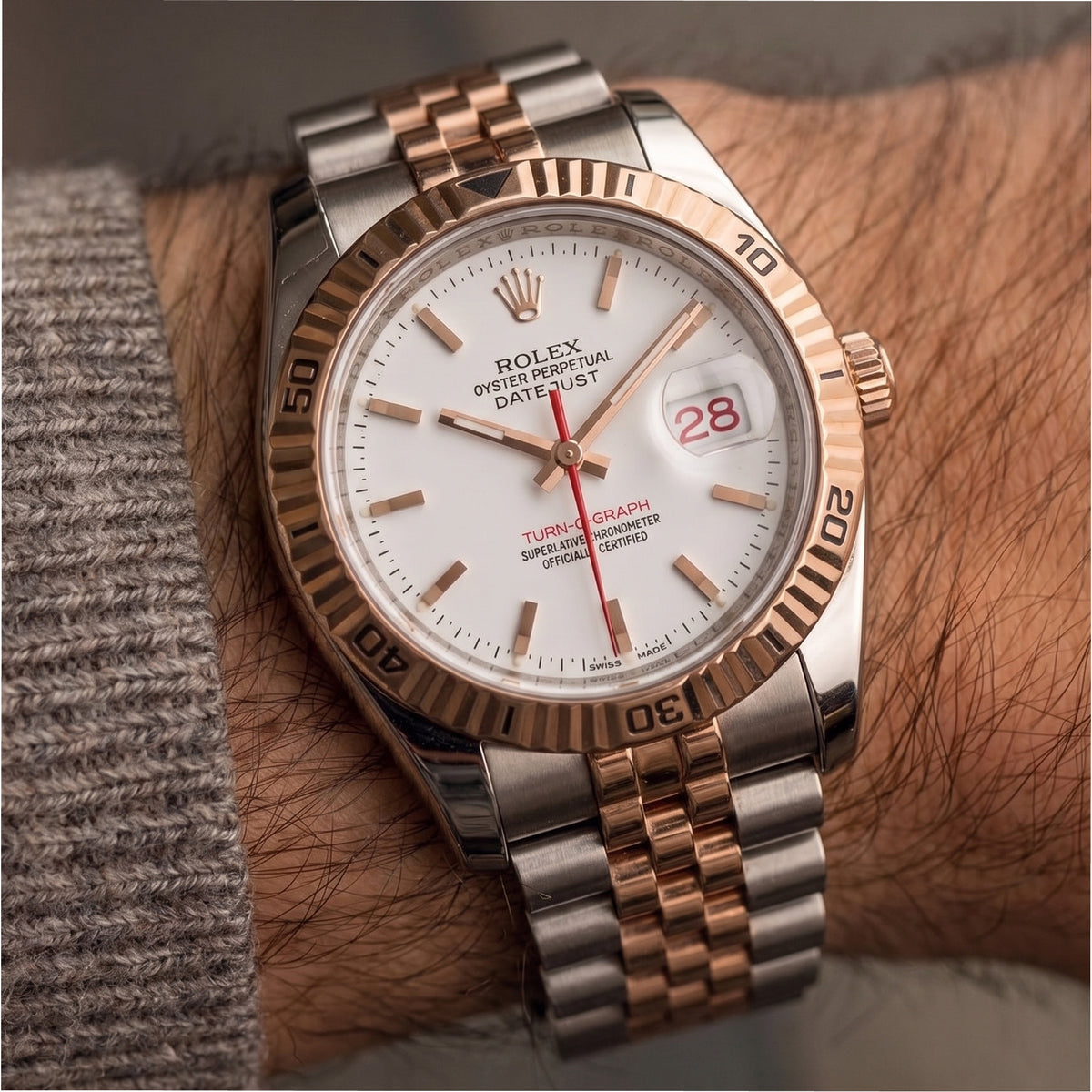 Rolex Datejust Turn-O-Graph 36MM 116261 Jubilee Fluted Rose Gold Steel Watch