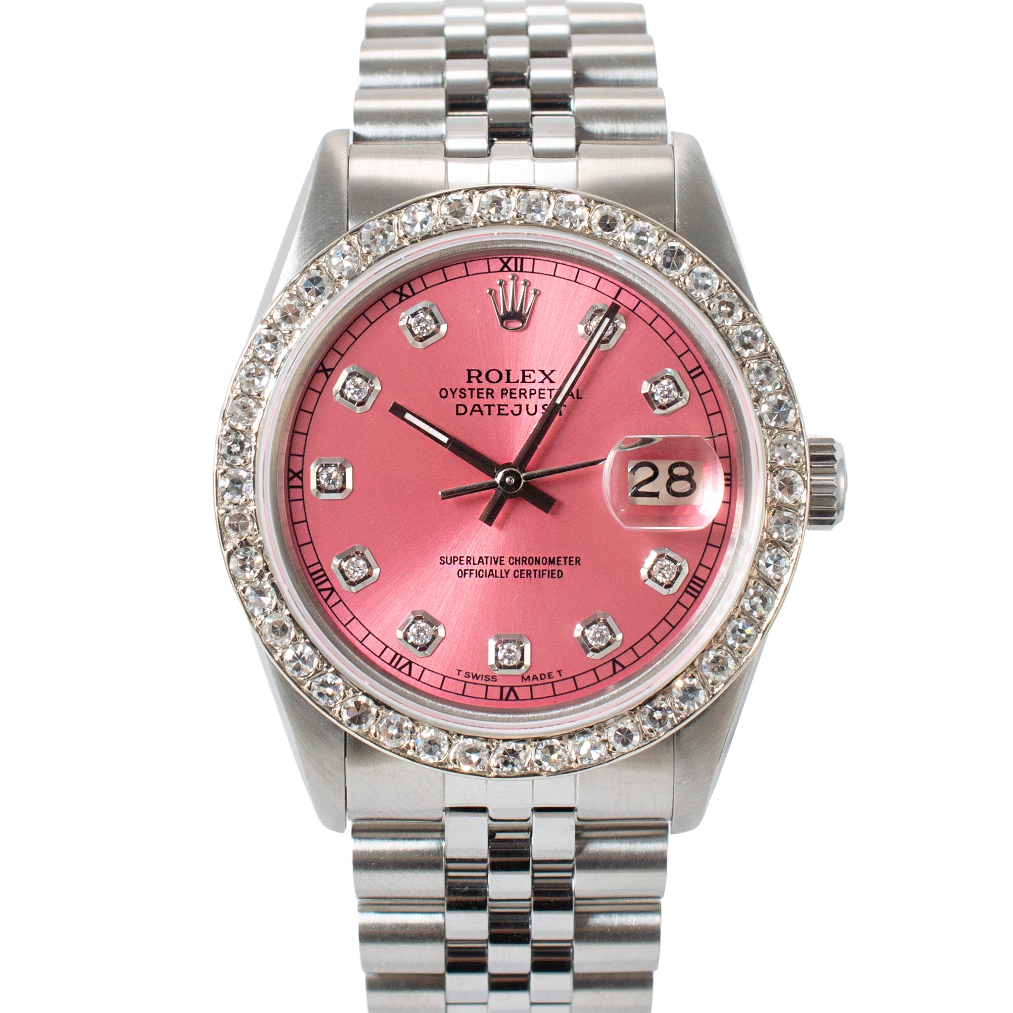 Ladies Rolex Datejust 36MM 16014 Pink Diamond Dial Stainless Steel Watch
